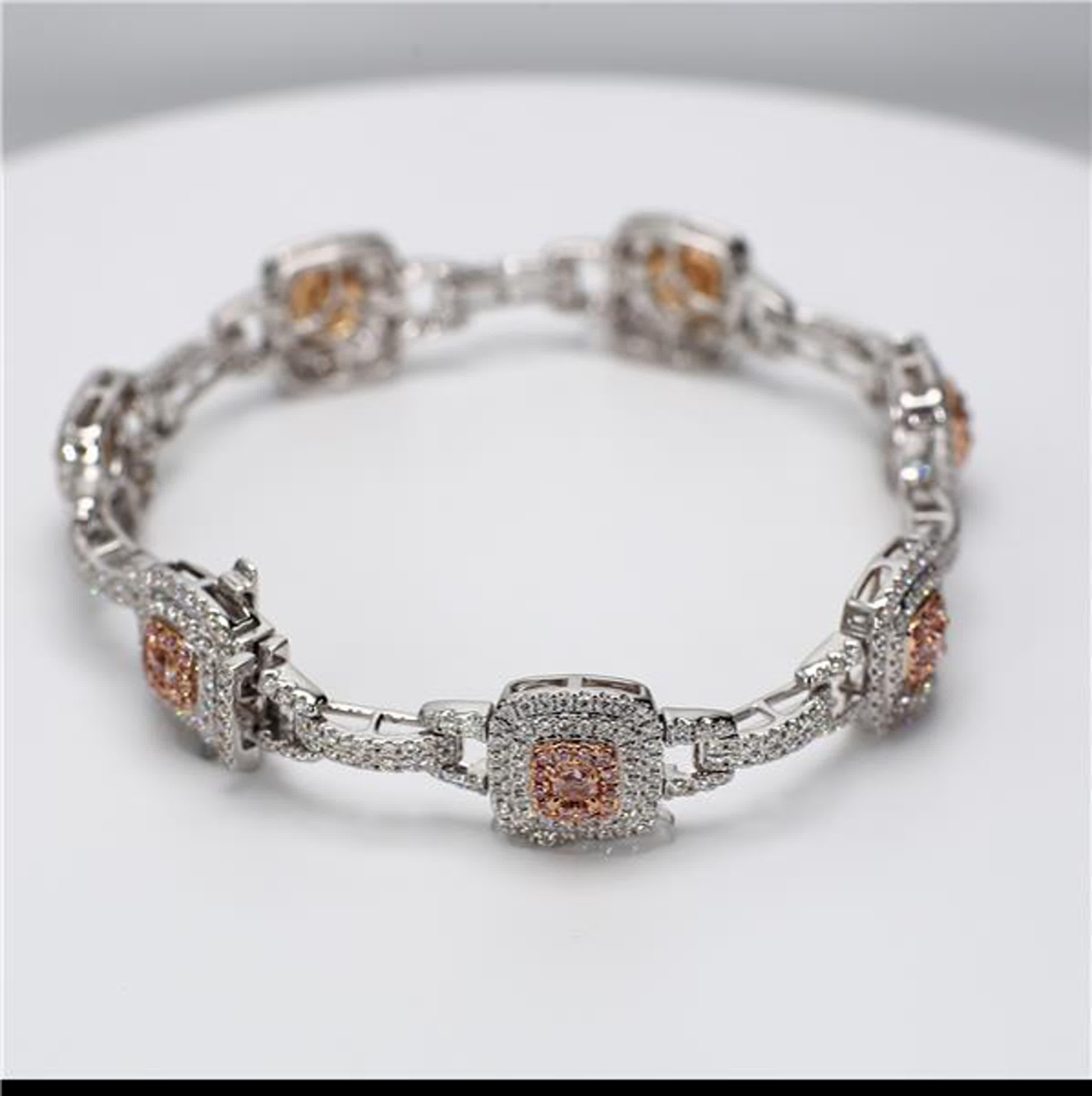 GIA Certified Natural Pink Radiant and White Diamond 3.89 Carat TW Gold Bracelet In New Condition For Sale In New York, NY