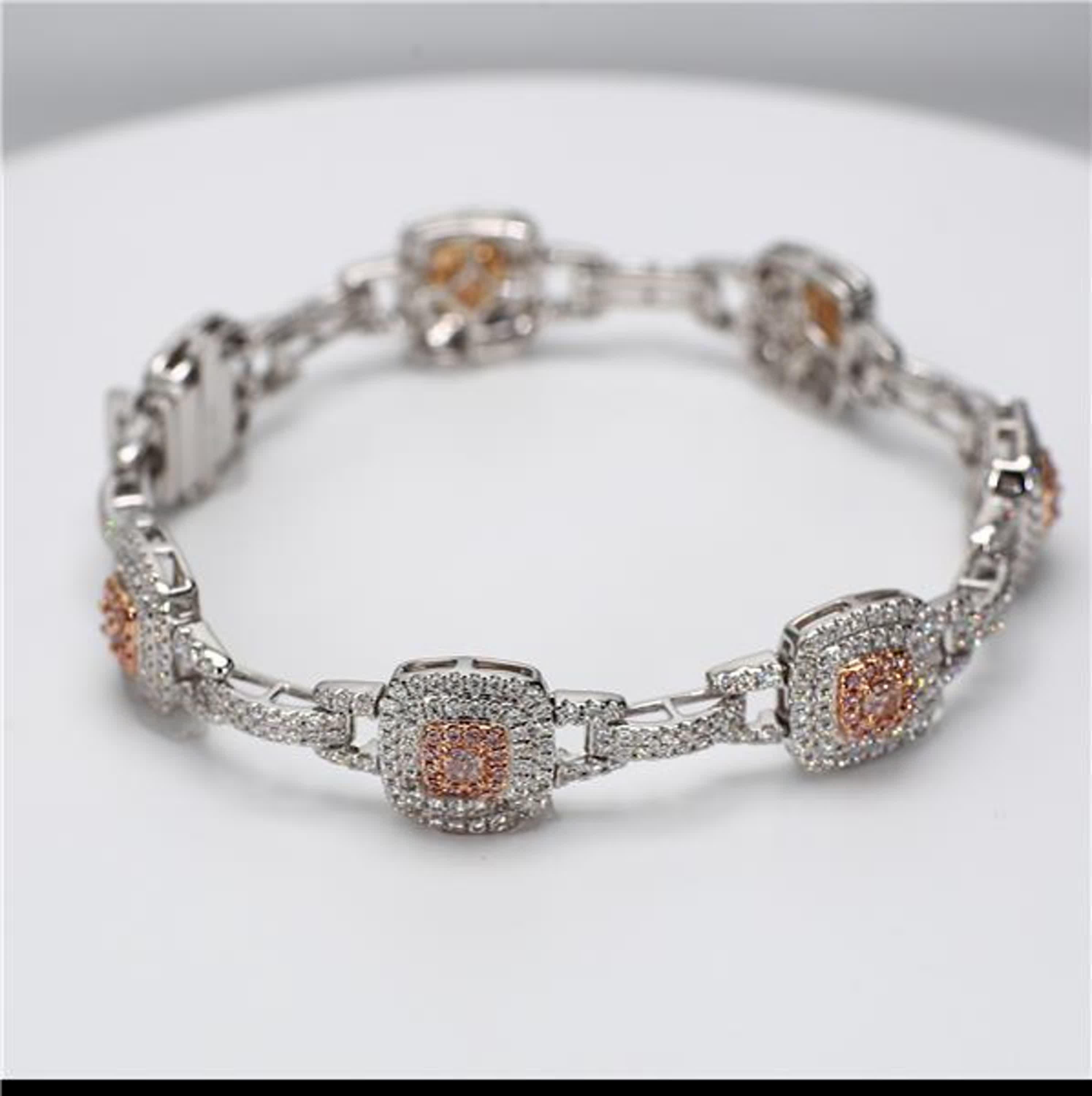 Women's GIA Certified Natural Pink Radiant and White Diamond 3.89 Carat TW Gold Bracelet For Sale
