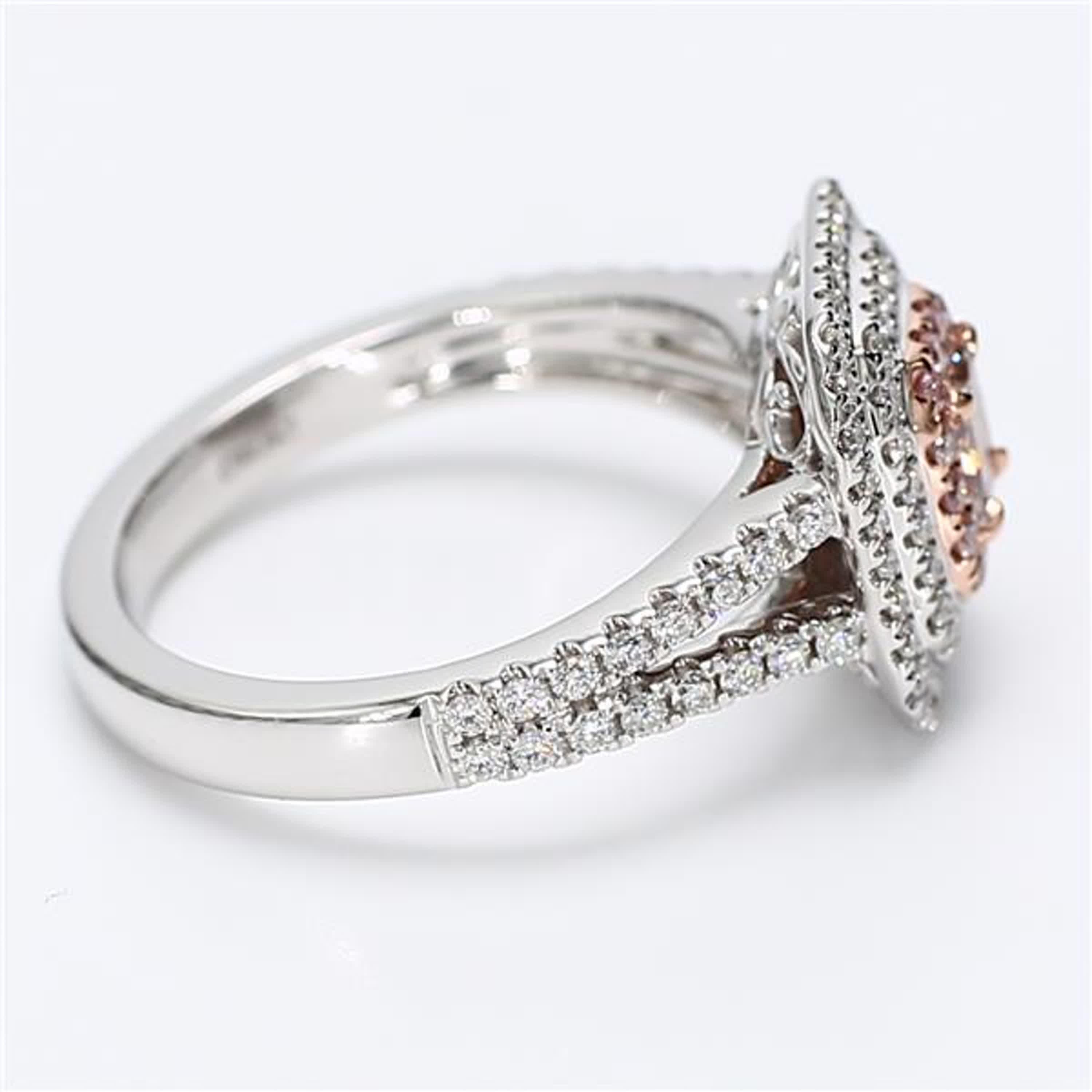 GIA-zertifizierter natürlicher rosa strahlender und weißer Diamant .92 Karat TW Goldring Damen