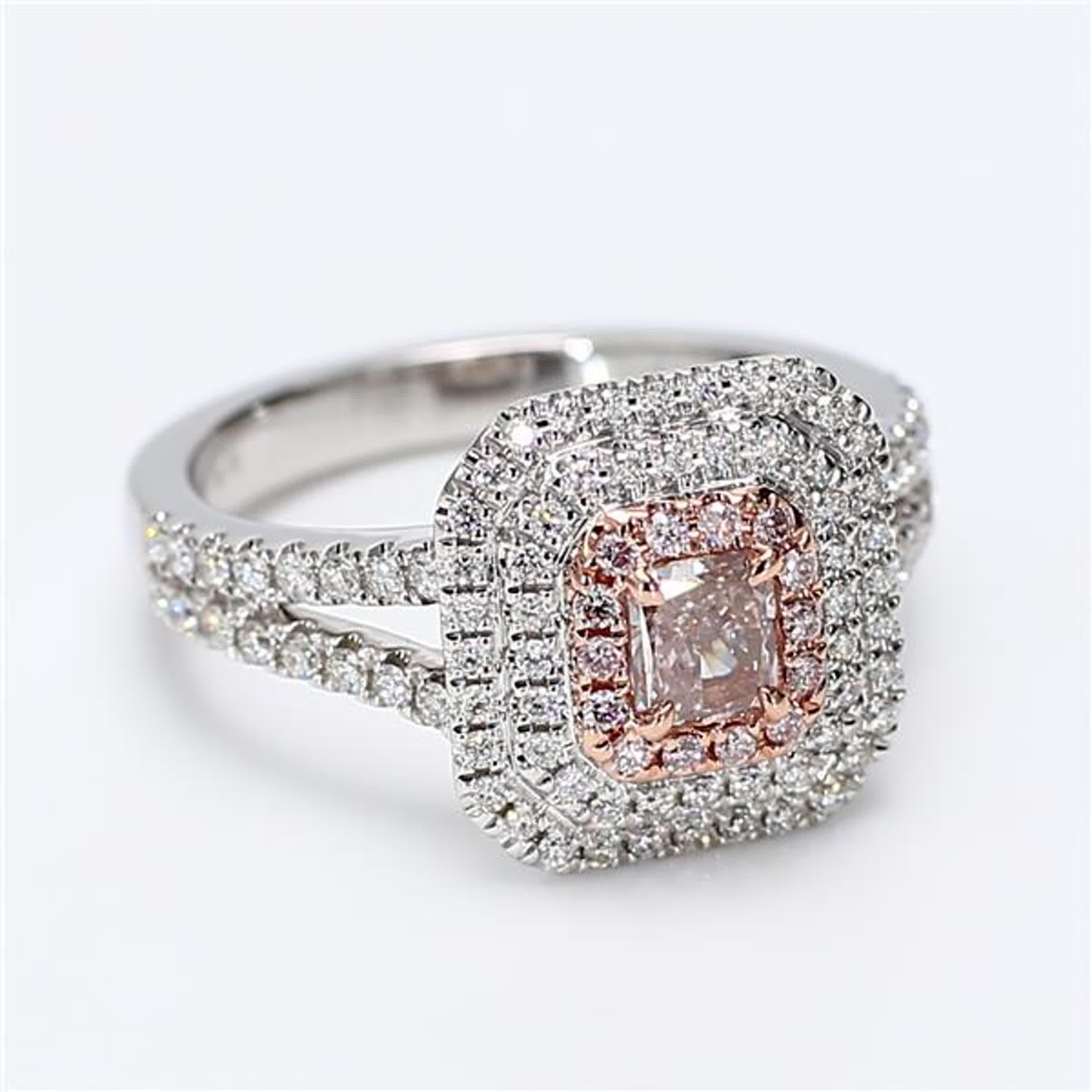 GIA-zertifizierter natürlicher rosa strahlender und weißer Diamant .92 Karat TW Goldring 1