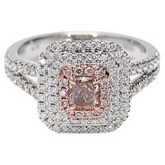 GIA-zertifizierter natürlicher rosa strahlender und weißer Diamant .92 Karat TW Goldring