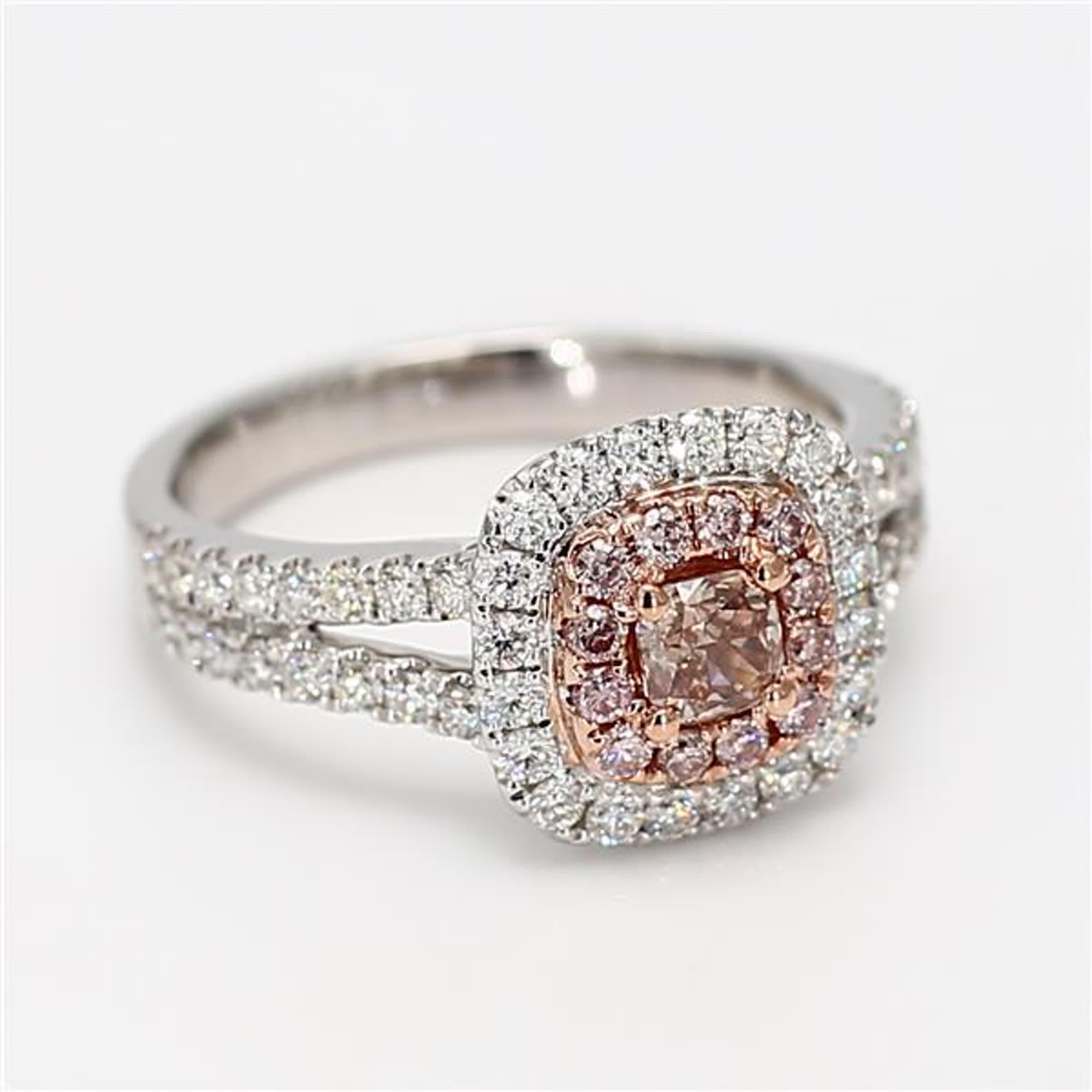 GIA Certified Natural Pink Radiant Diamond 1.12 Carat TW Gold Cocktail Ring For Sale 1