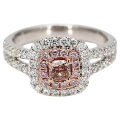 GIA Certified Natural Pink Radiant Diamond 1.12 Carat TW Gold Cocktail Ring