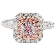 GIA zertifizierter natürlicher Pink Radiant Diamant 1.20 Karat TW Gold Cocktail Ring