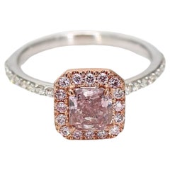 GIA Certified Natural Pink Radiant Diamond 1.50 Carat TW Gold Cocktail Ring