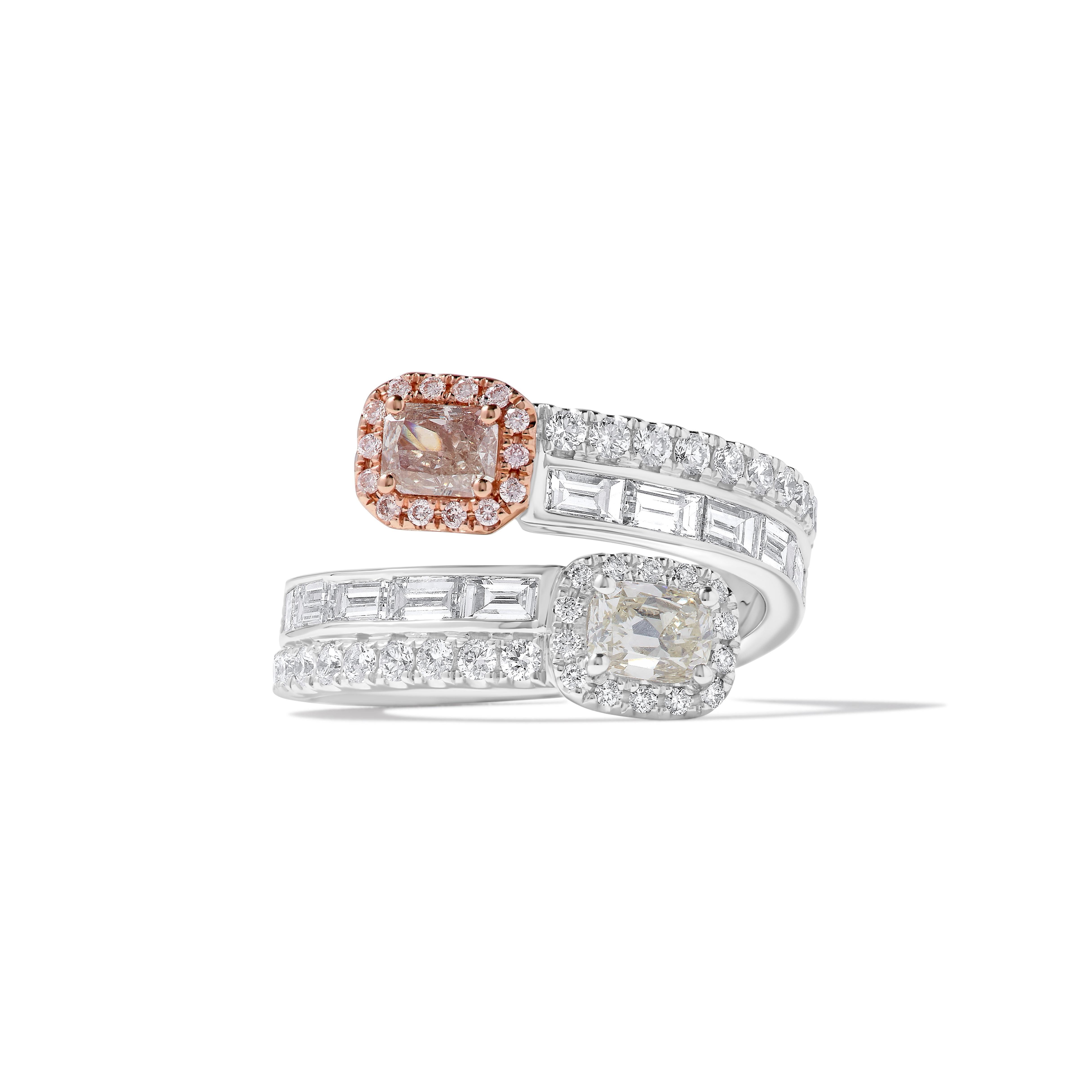 Contemporary GIA Certified Natural Pink Radiant Diamond 2.05 Carat TW Gold Cocktail Ring For Sale