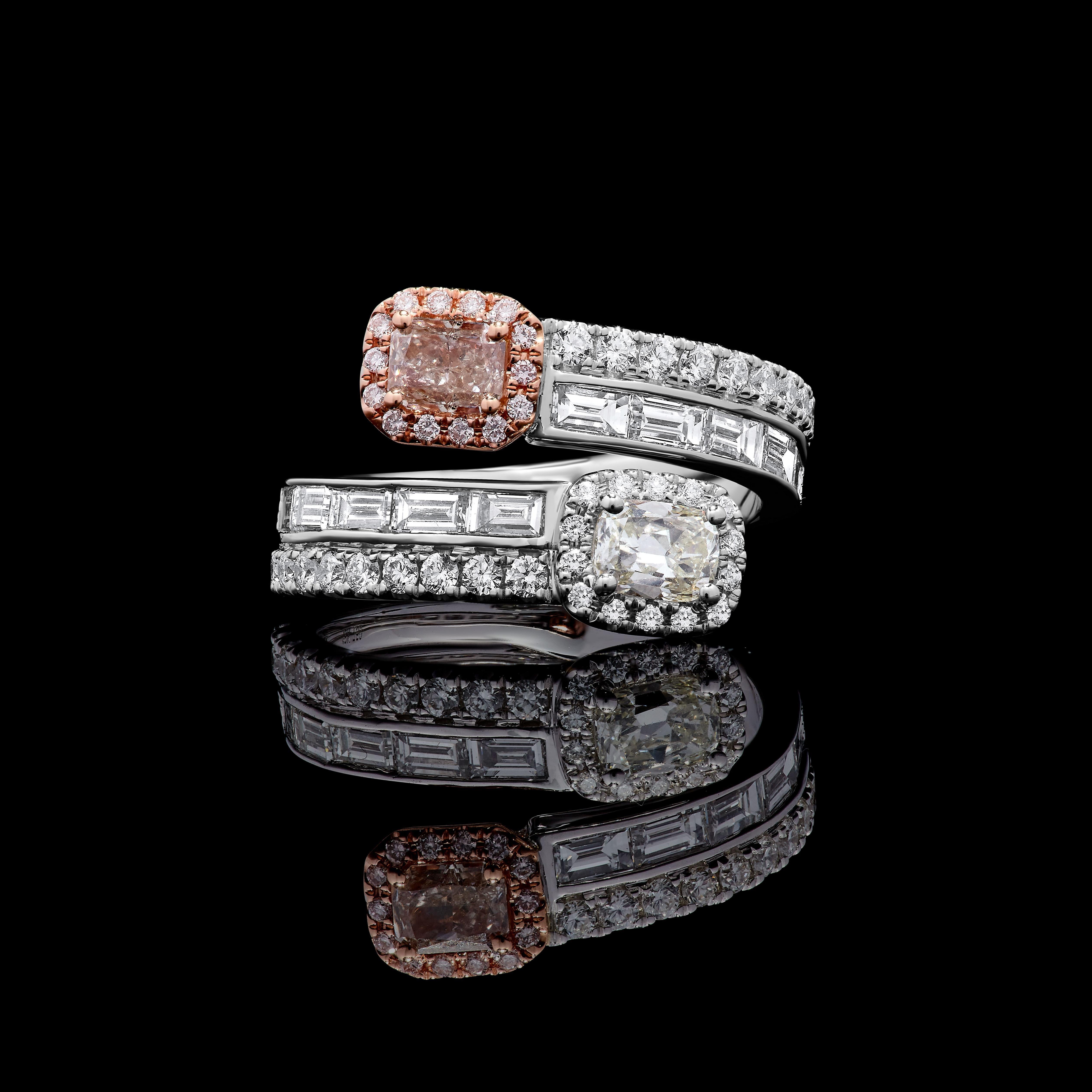 Women's GIA Certified Natural Pink Radiant Diamond 2.05 Carat TW Gold Cocktail Ring For Sale