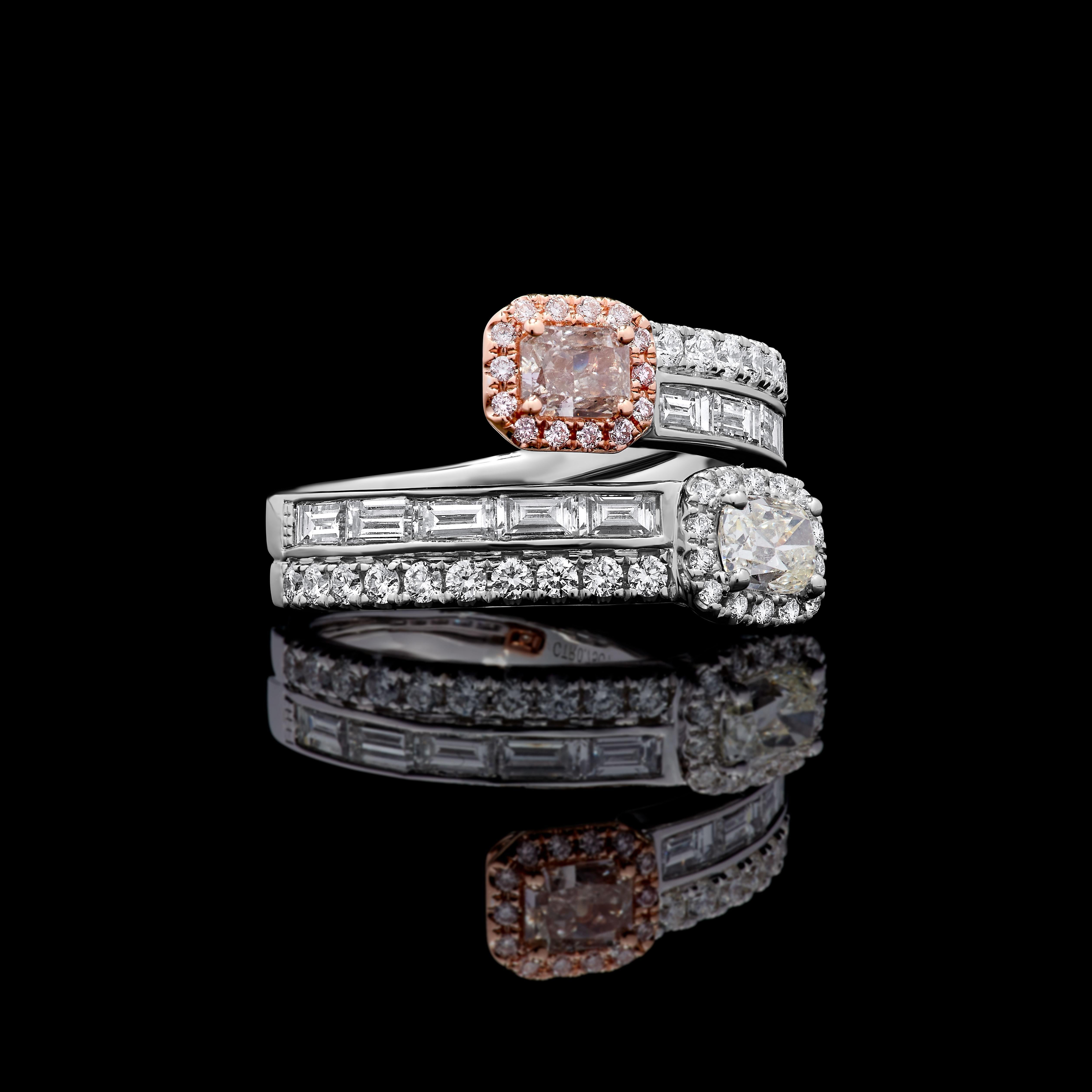GIA Certified Natural Pink Radiant Diamond 2.05 Carat TW Gold Cocktail Ring For Sale 1