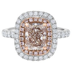 GIA Certified Natural Pink Radiant Diamond 2.92 Carat TW Gold Cocktail Ring GIA Certified Natural Pink Radiant Diamond 2.92 Carat TW Gold Cocktail Ring