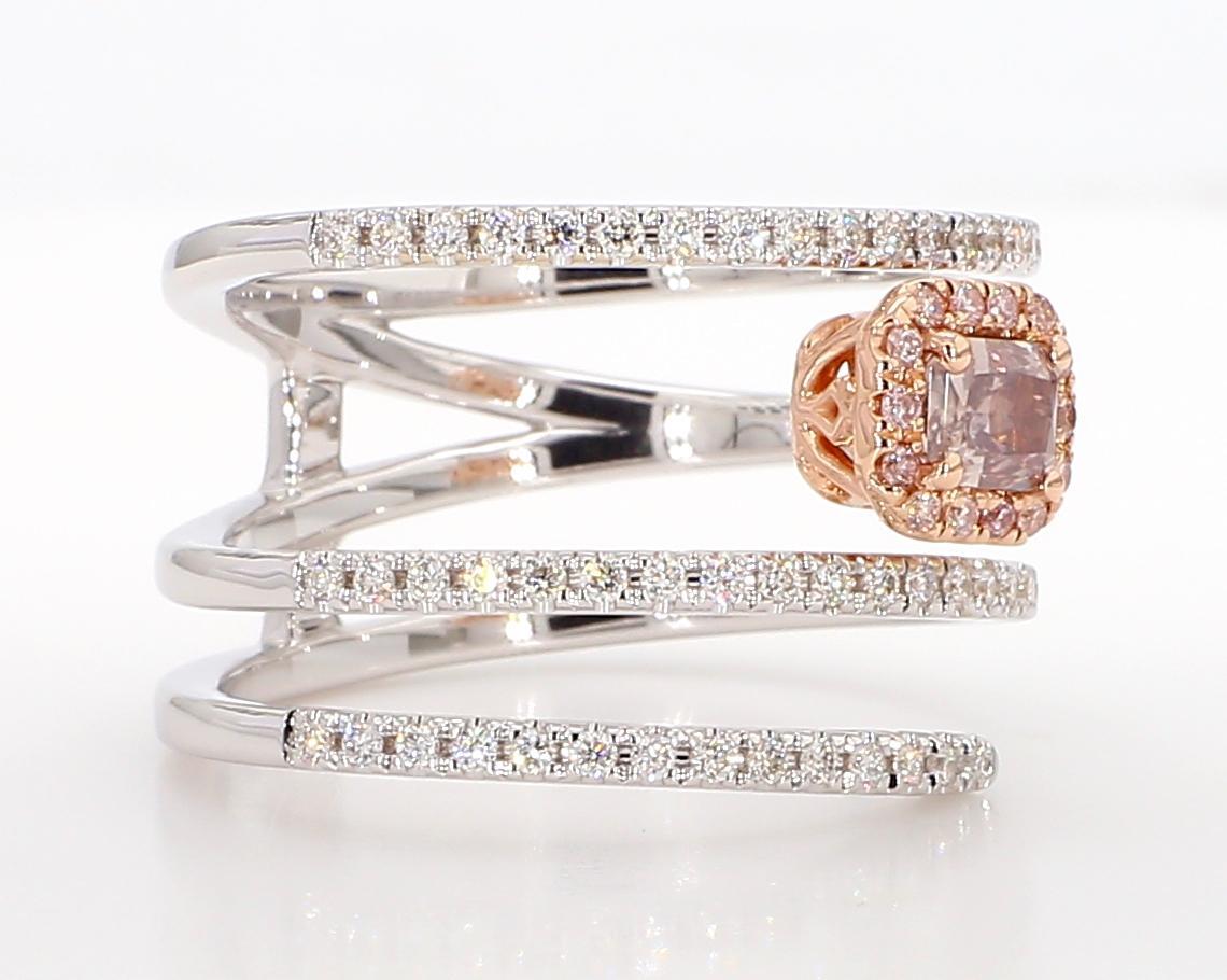 Radiant Cut GIA Certified Natural Pink Radiant Diamond .70 Carat TW Gold Cocktail Ring For Sale