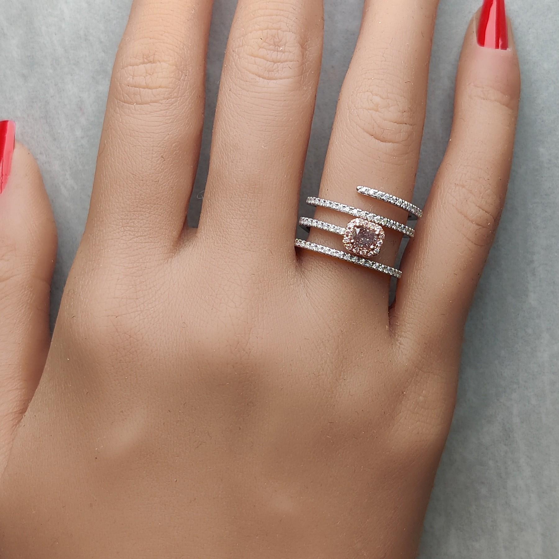 GIA Certified Natural Pink Radiant Diamond .70 Carat TW Gold Cocktail Ring In New Condition For Sale In New York, NY
