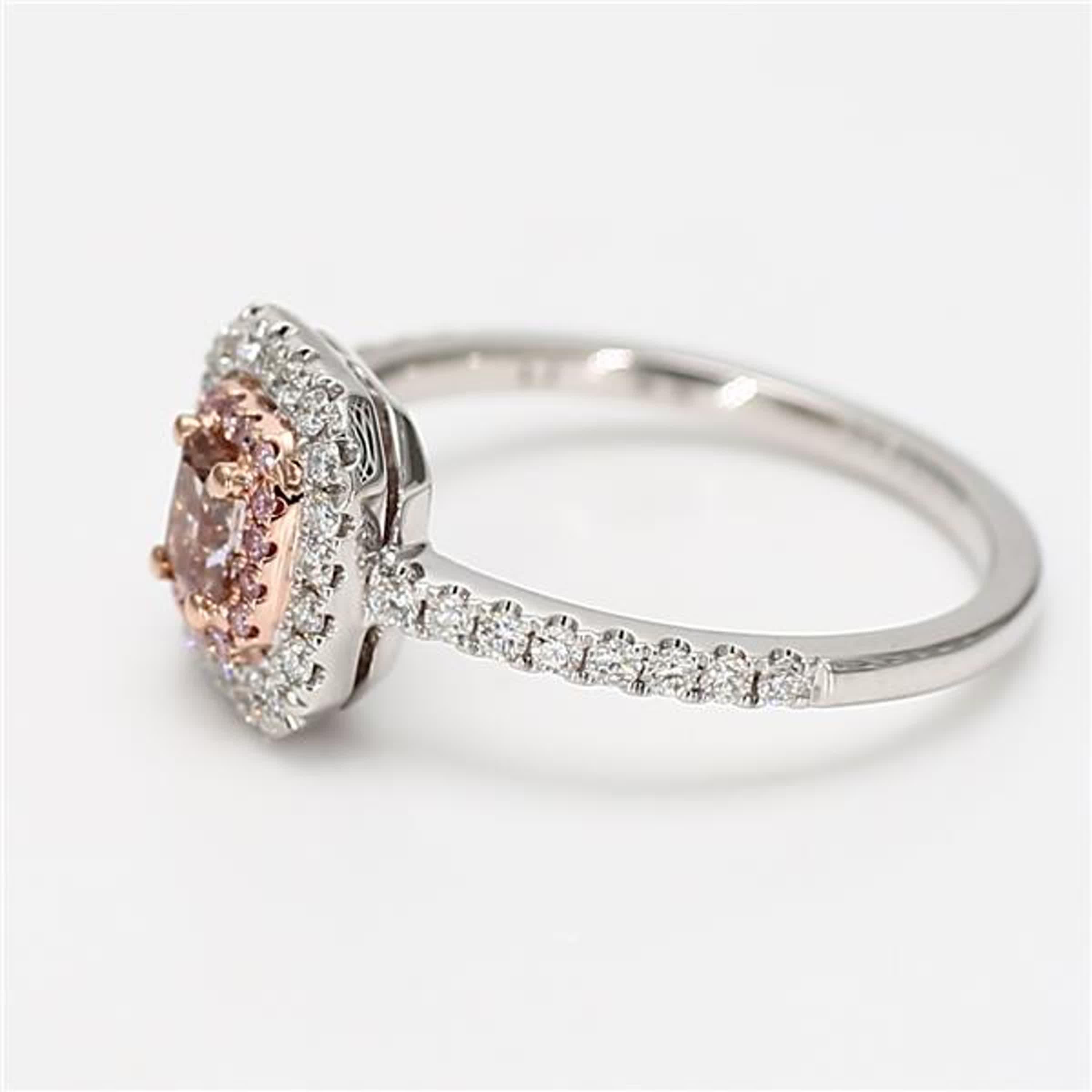Contemporary GIA Certified Natural Pink Radiant Diamond .73 Carat TW Gold Cocktail Ring For Sale