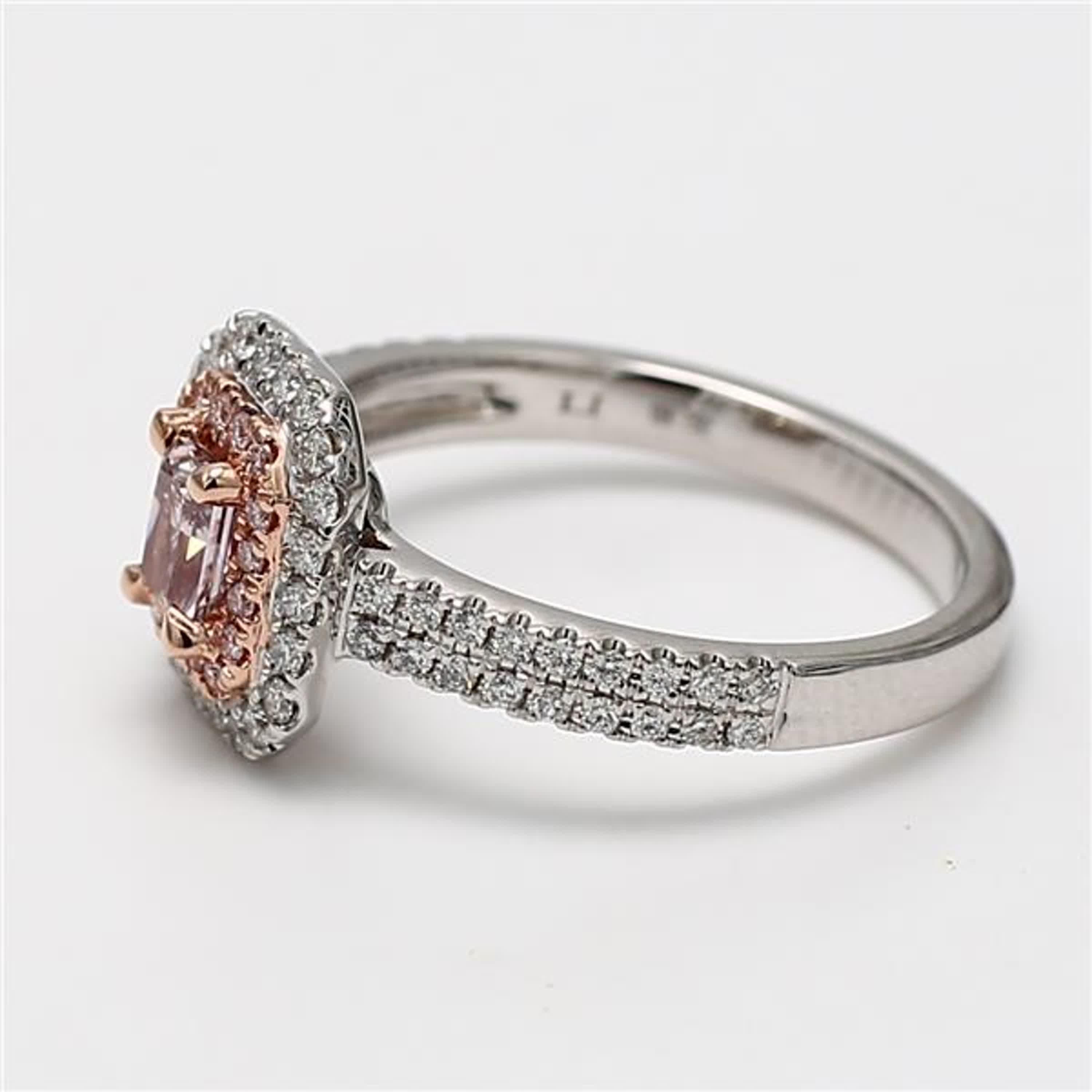 Contemporary GIA Certified Natural Pink Radiant Diamond .77 Carat TW Gold Cocktail Ring For Sale