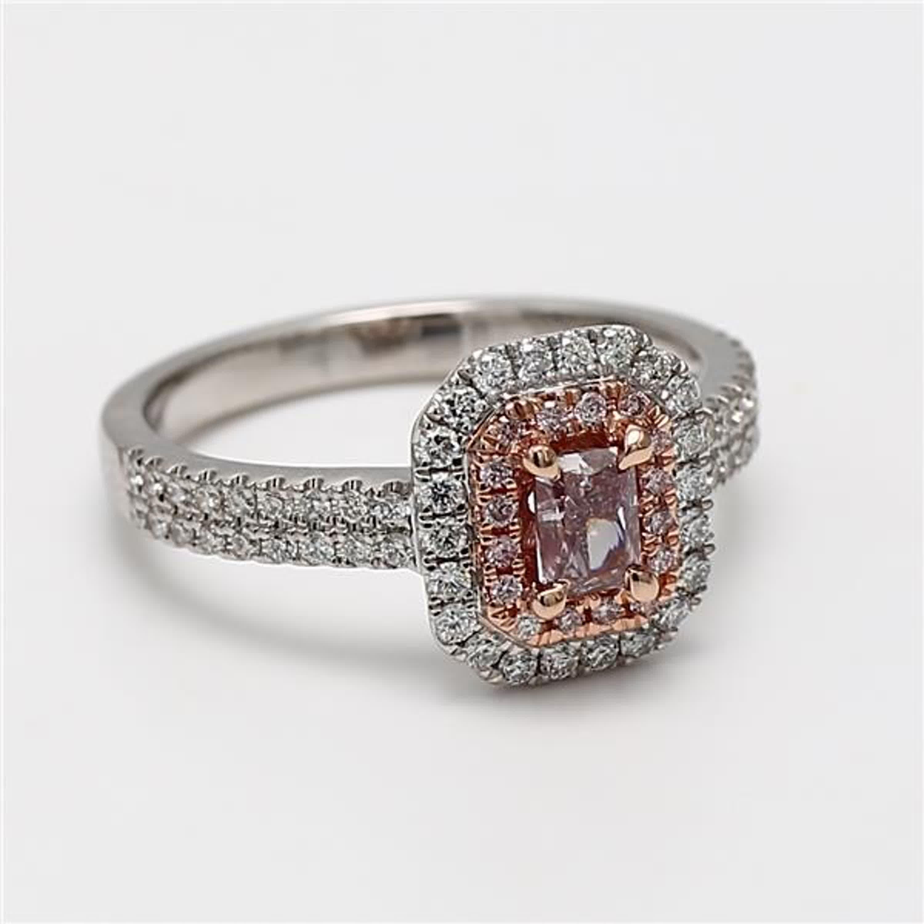 GIA Certified Natural Pink Radiant Diamond .77 Carat TW Gold Cocktail Ring For Sale 1