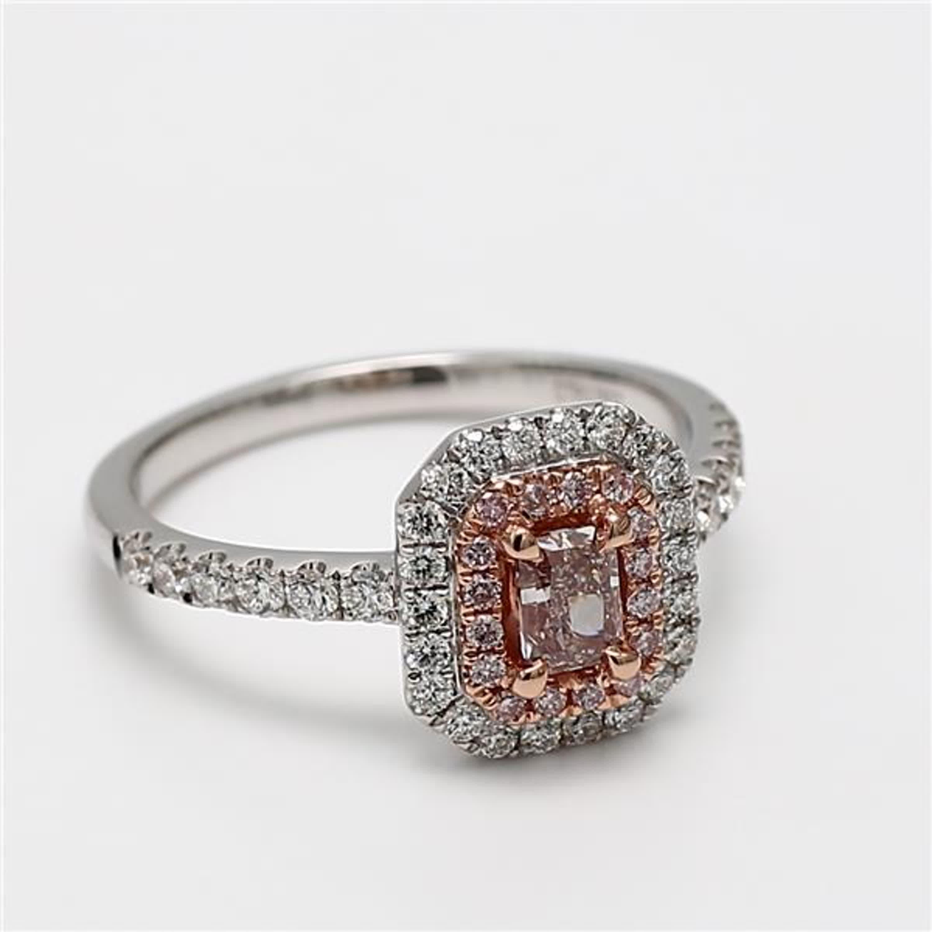 GIA Certified Natural Pink Radiant Diamond .78 Carat TW Platinum Cocktail Ring In New Condition For Sale In New York, NY