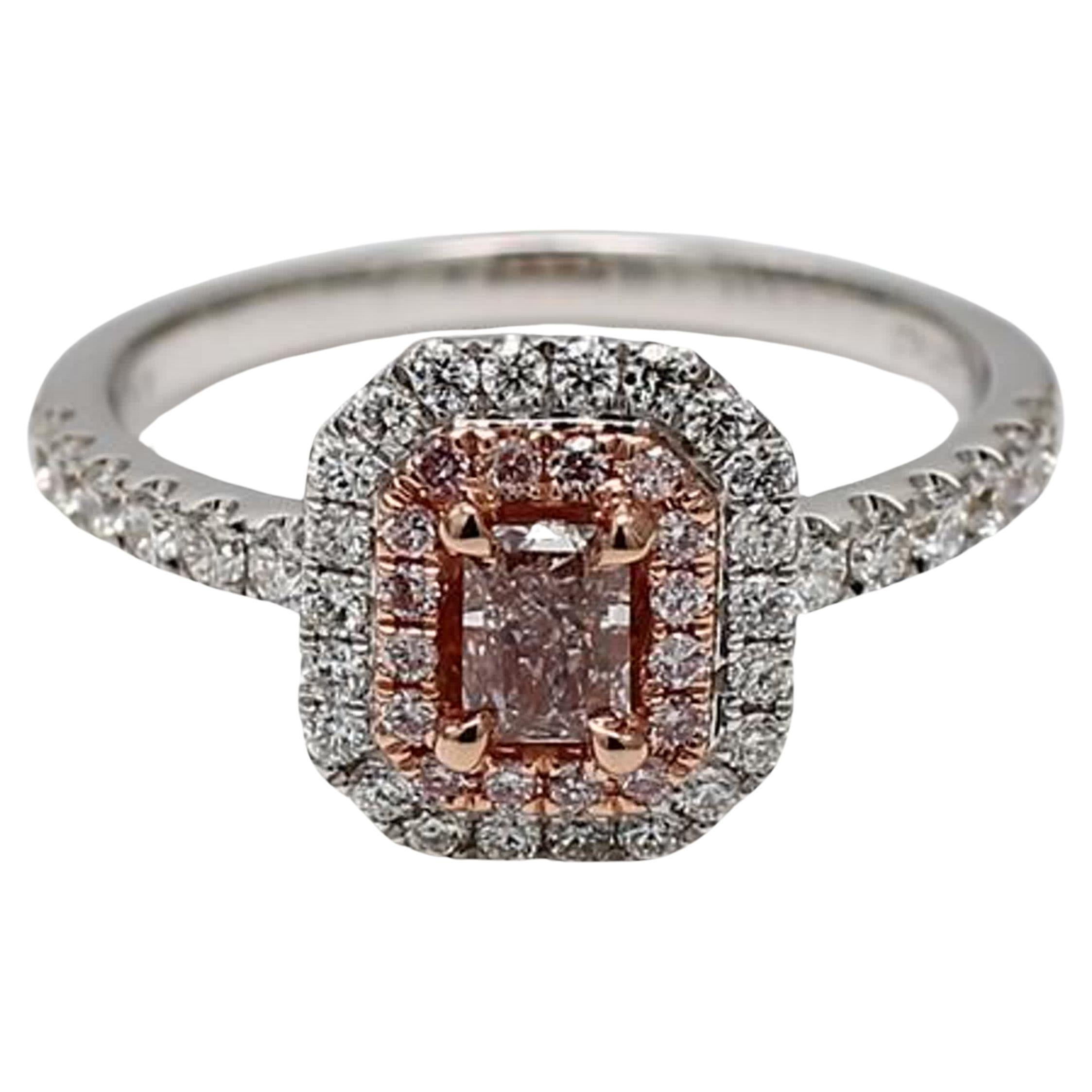 GIA Certified Natural Pink Radiant Diamond .78 Carat TW Platinum Cocktail Ring For Sale