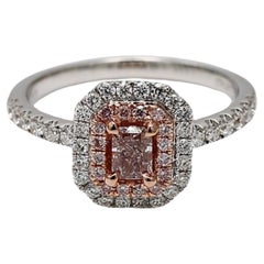 GIA Certified Natural Pink Radiant Diamond .78 Carat TW Platinum Cocktail Ring