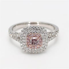 GIA Certified Natural Pink Radiant Diamond .84 Carat TW Gold Cocktail Ring