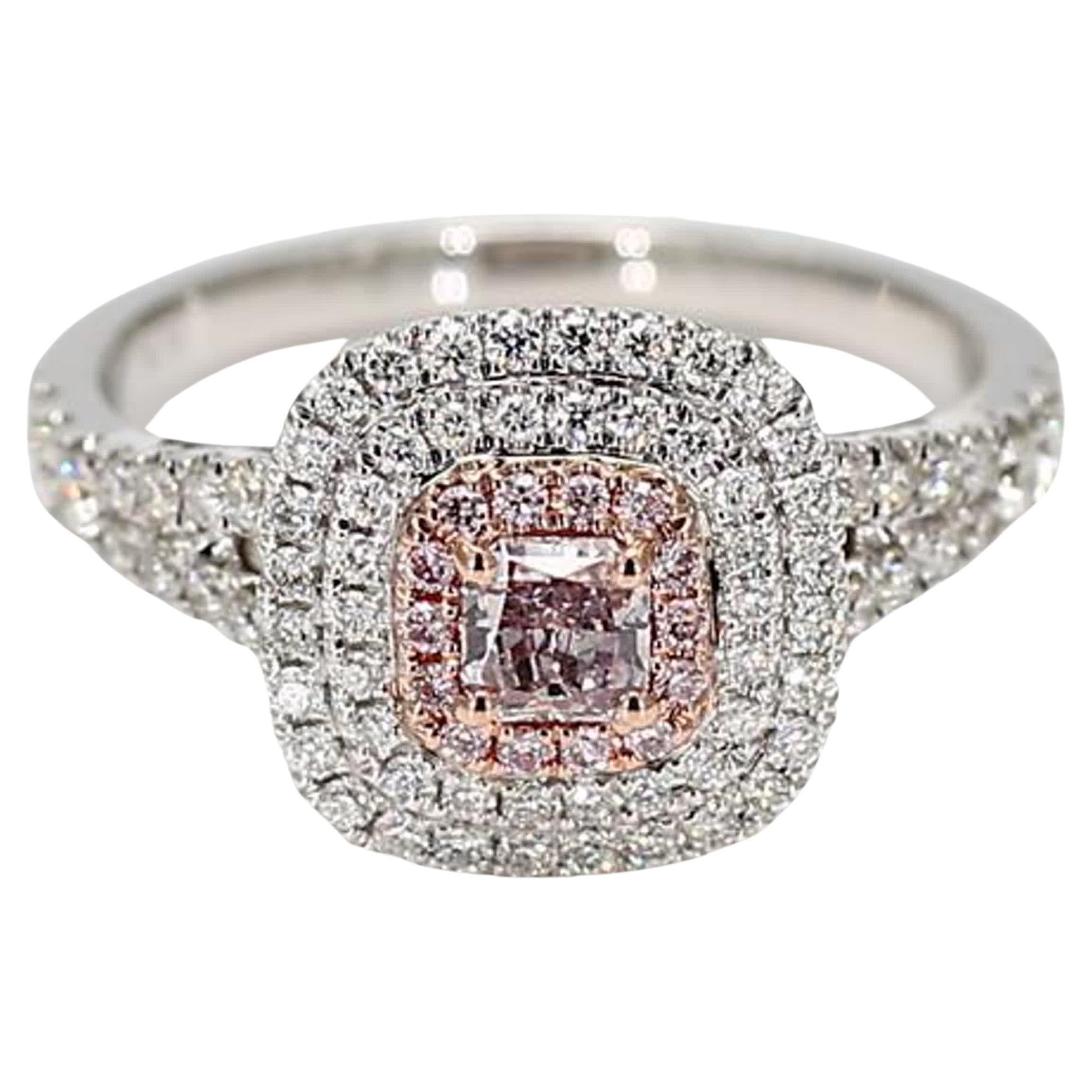 GIA Certified Natural Pink Radiant Diamond .84 Carat TW Gold Cocktail Ring For Sale