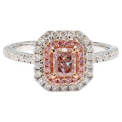 GIA Certified Natural Pink Radiant Diamond .94 Carat TW Gold Cocktail Ring