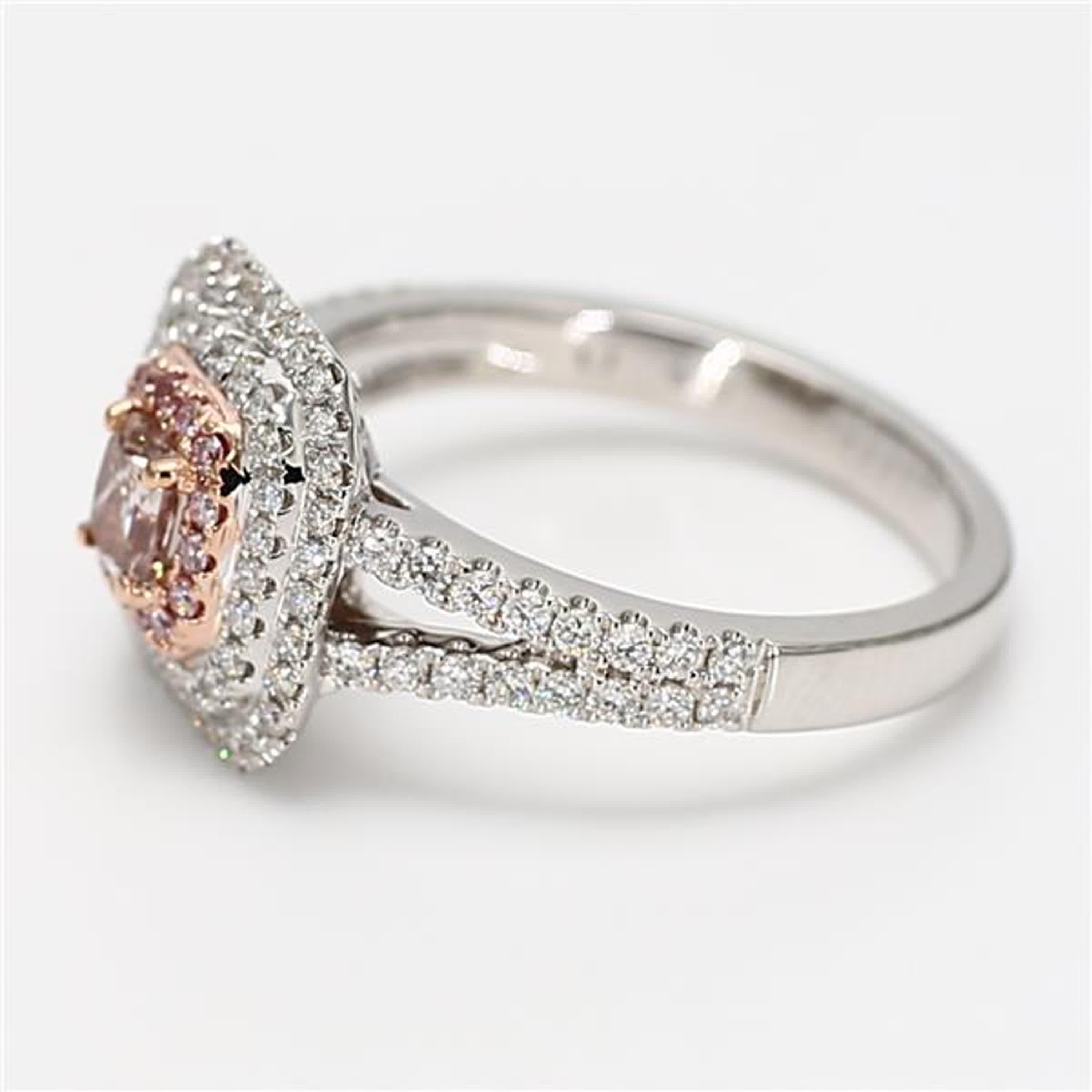 Contemporary GIA Certified Natural Pink Radiant Diamond .98 Carat TW Gold Cocktail Ring For Sale