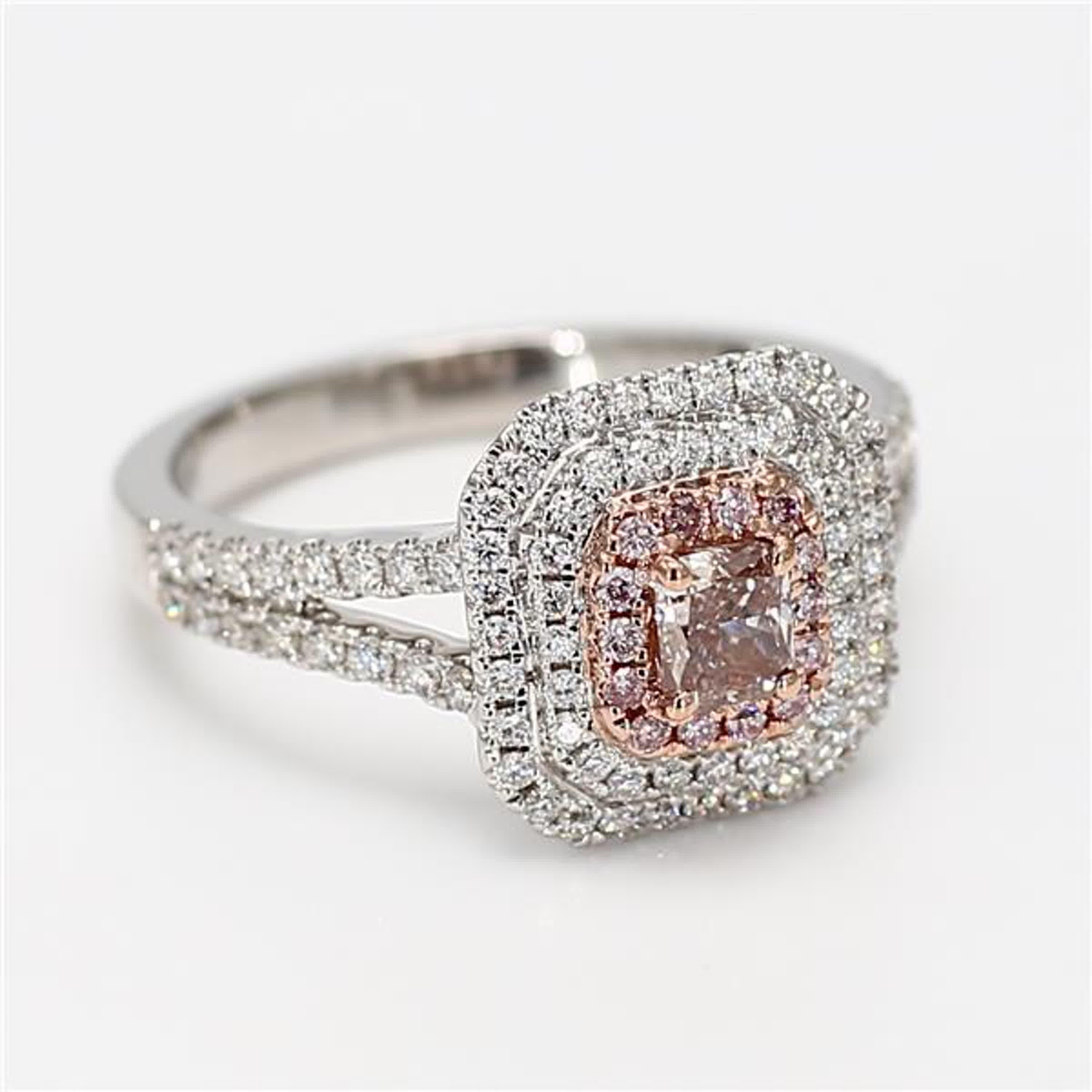 GIA Certified Natural Pink Radiant Diamond .98 Carat TW Gold Cocktail Ring 1