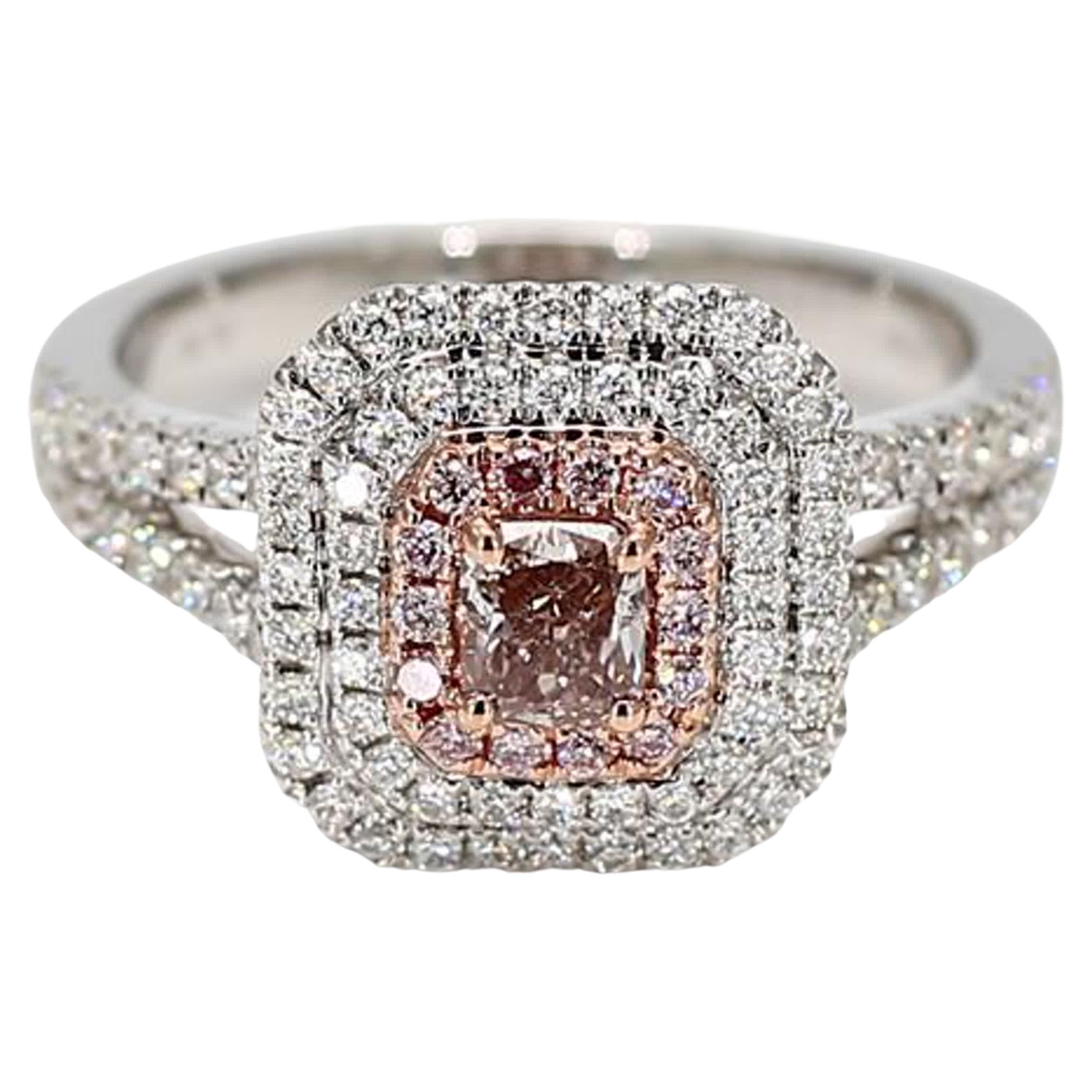 GIA Certified Natural Pink Radiant Diamond .98 Carat TW Gold Cocktail Ring For Sale