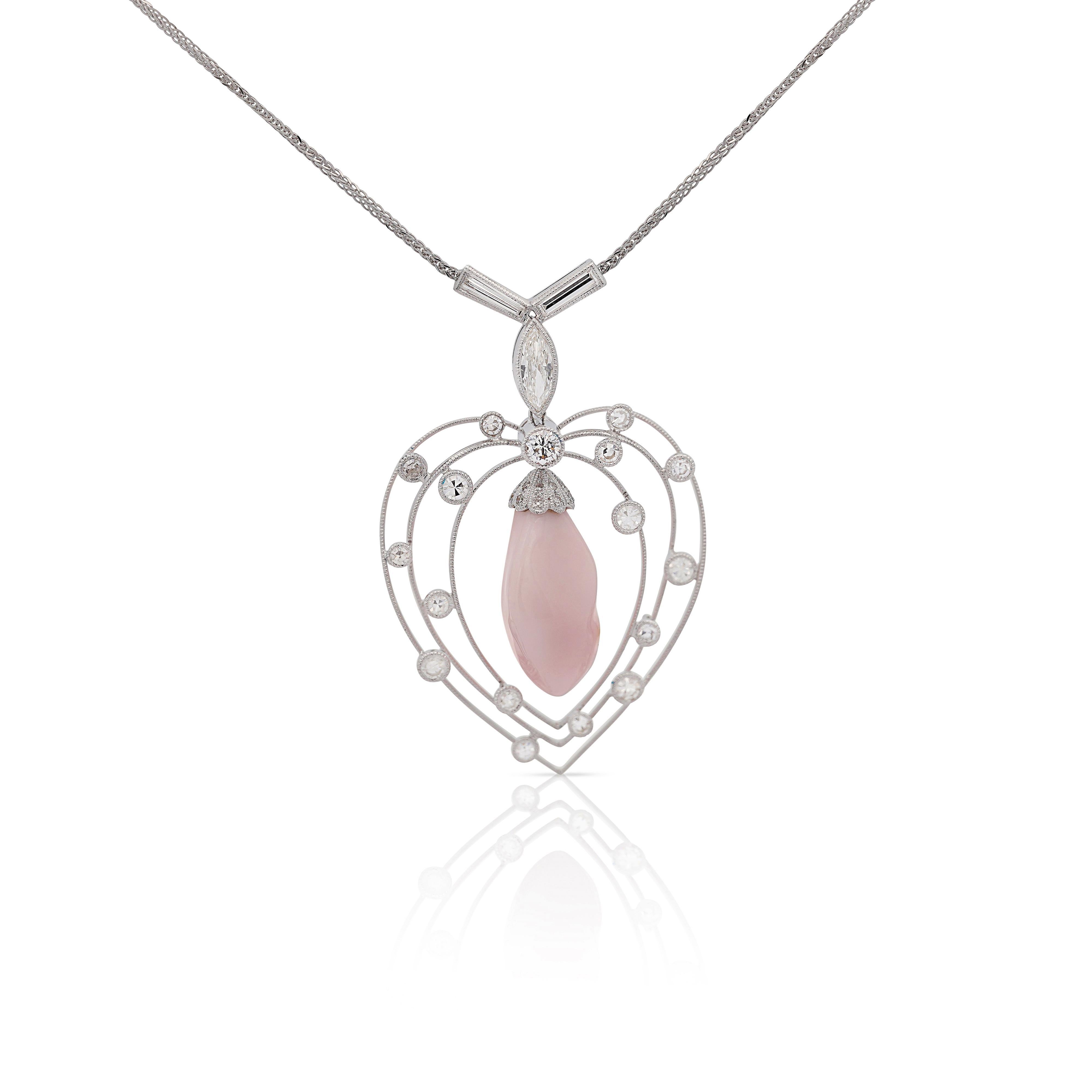 GIA Certified Natural Pink Saltwater Conch Pearl Vintage Necklace For Sale 5