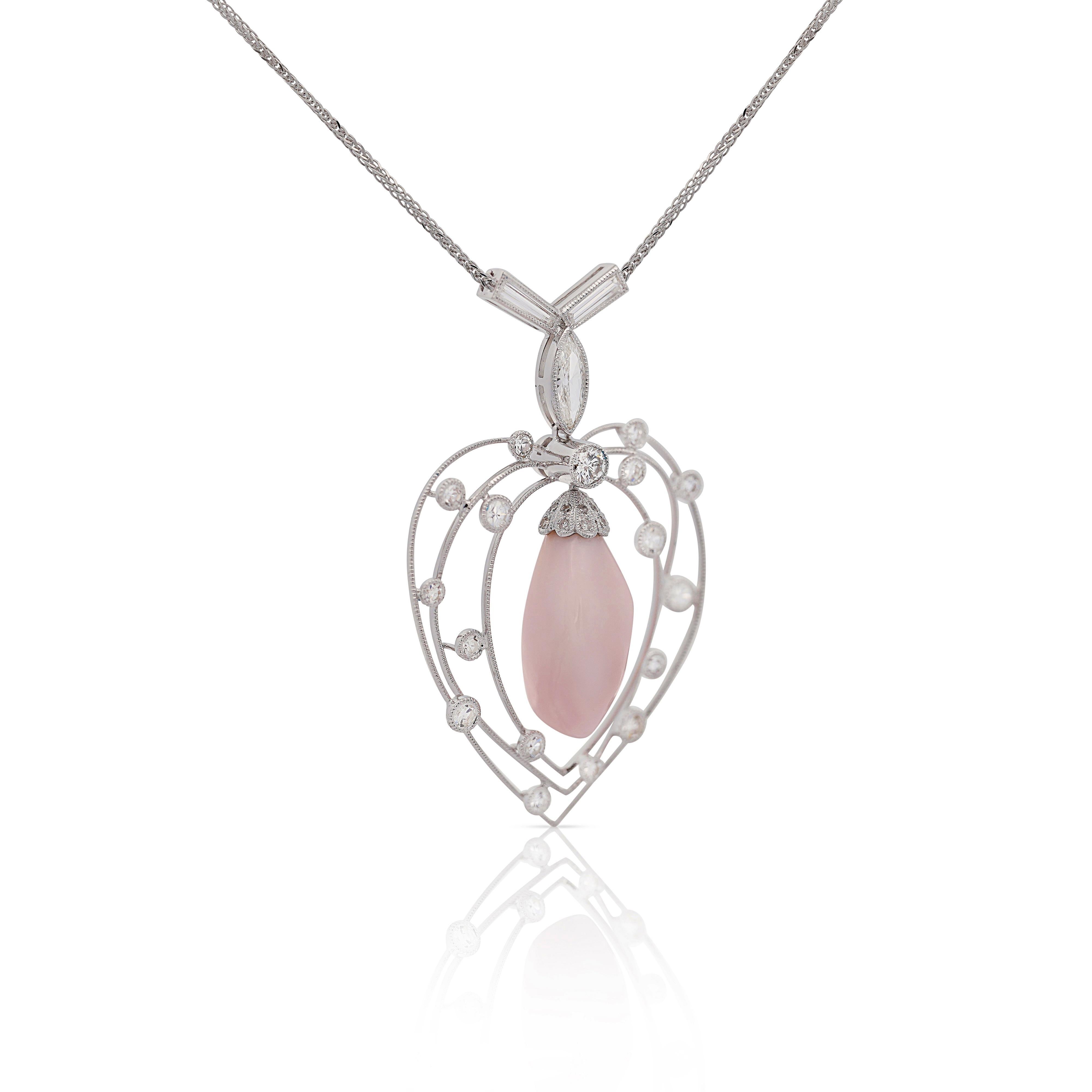 Art Nouveau GIA Certified Natural Pink Saltwater Conch Pearl Vintage Necklace For Sale