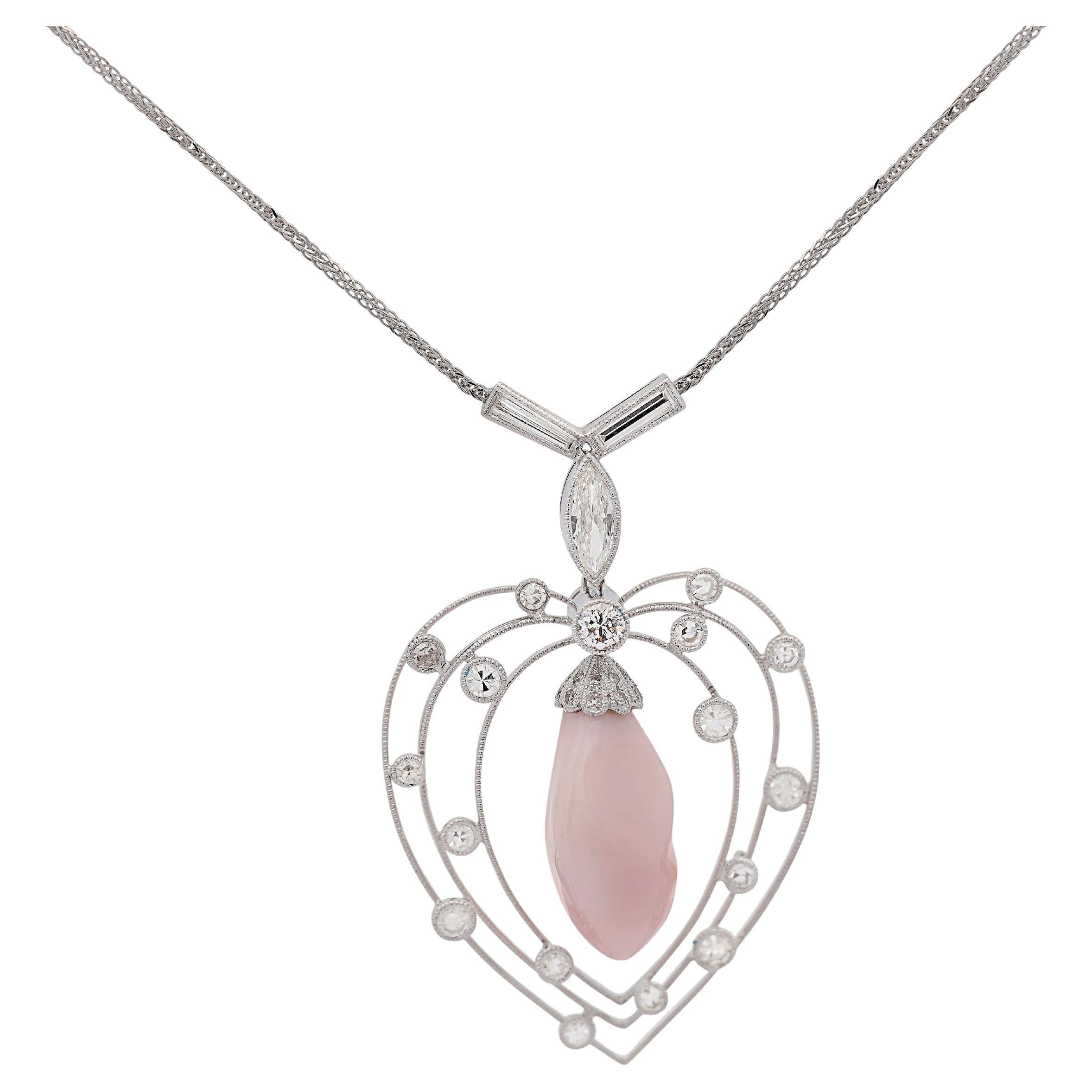 GIA Certified Natural Pink Saltwater Conch Pearl Vintage Necklace