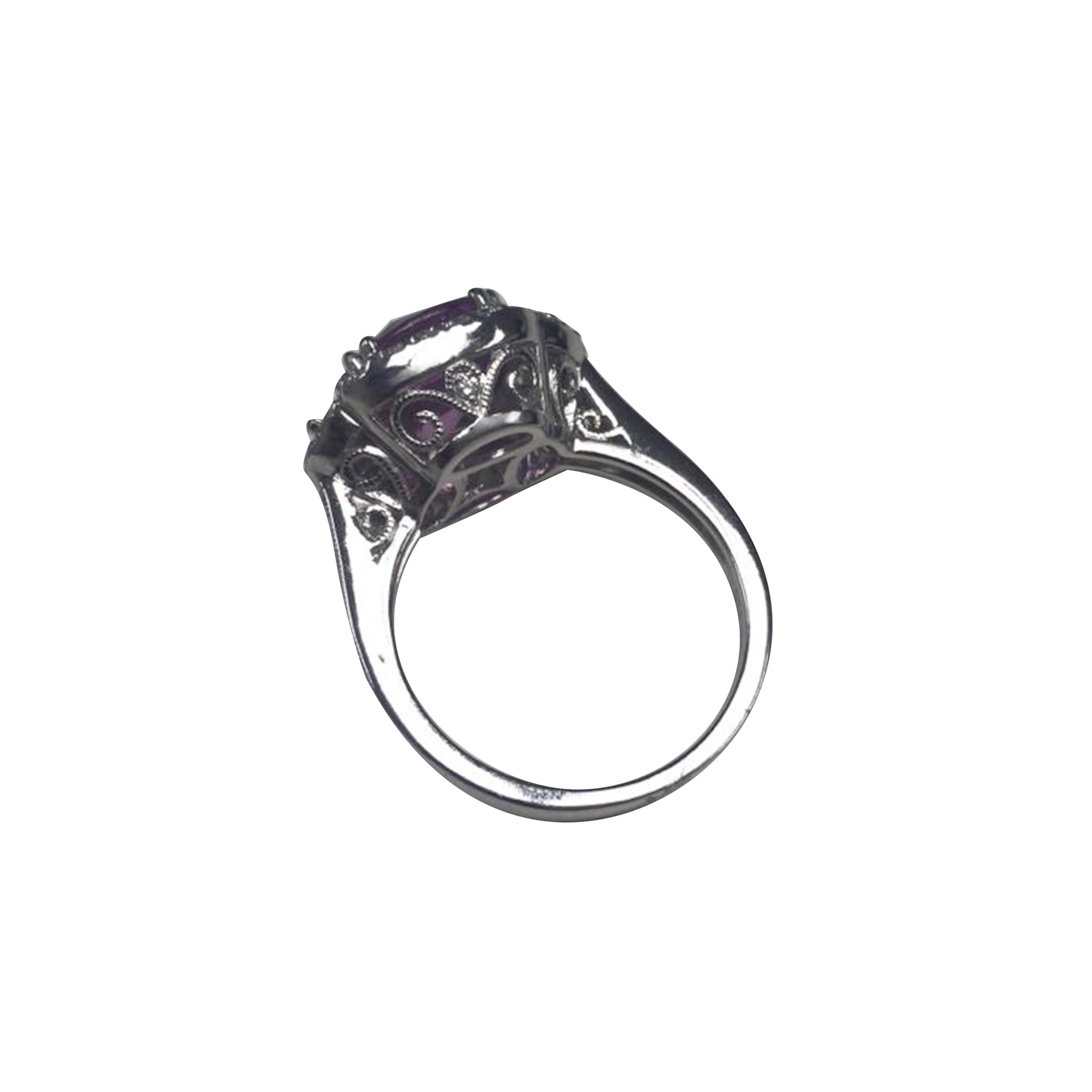 GIA Certified Natural Pink Sapphire 3-Stone Ring with Diamonds In New Condition In Great Neck, NY