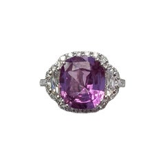 GIA Certified Natural Pink Sapphire 3-Stone Ring with Diamonds