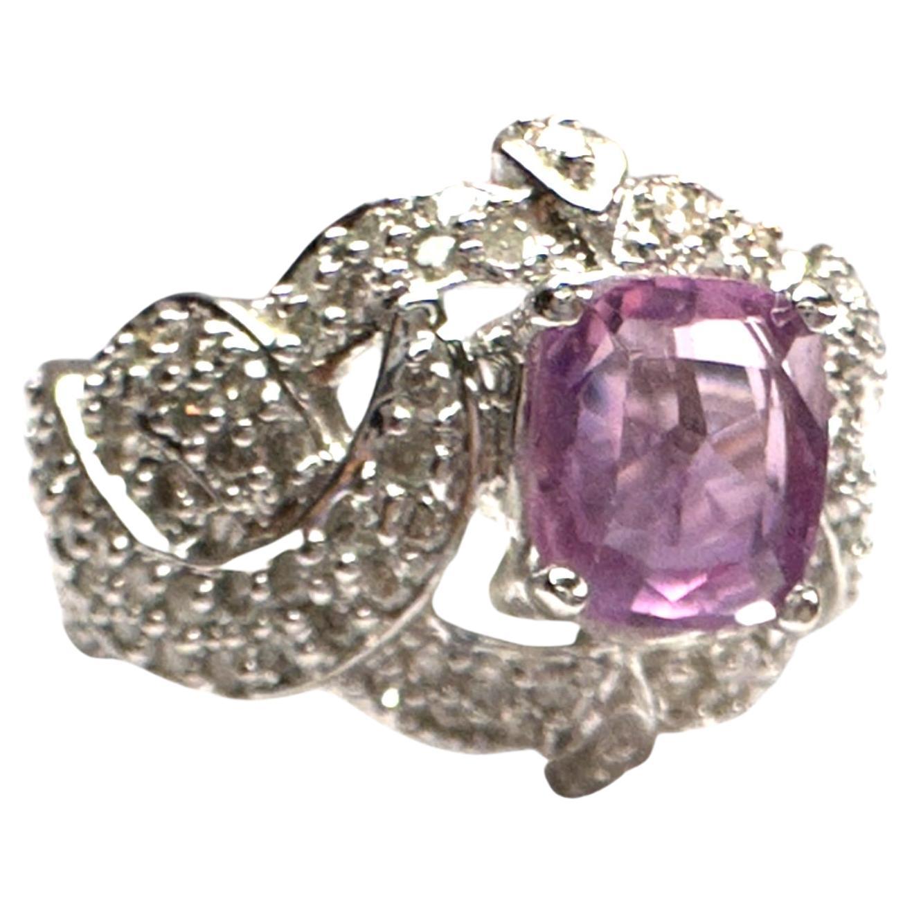 Cushion Cut GIA Certified Natural Pink Sapphire, Sri Lanka Unheated Diamond Ring For Sale