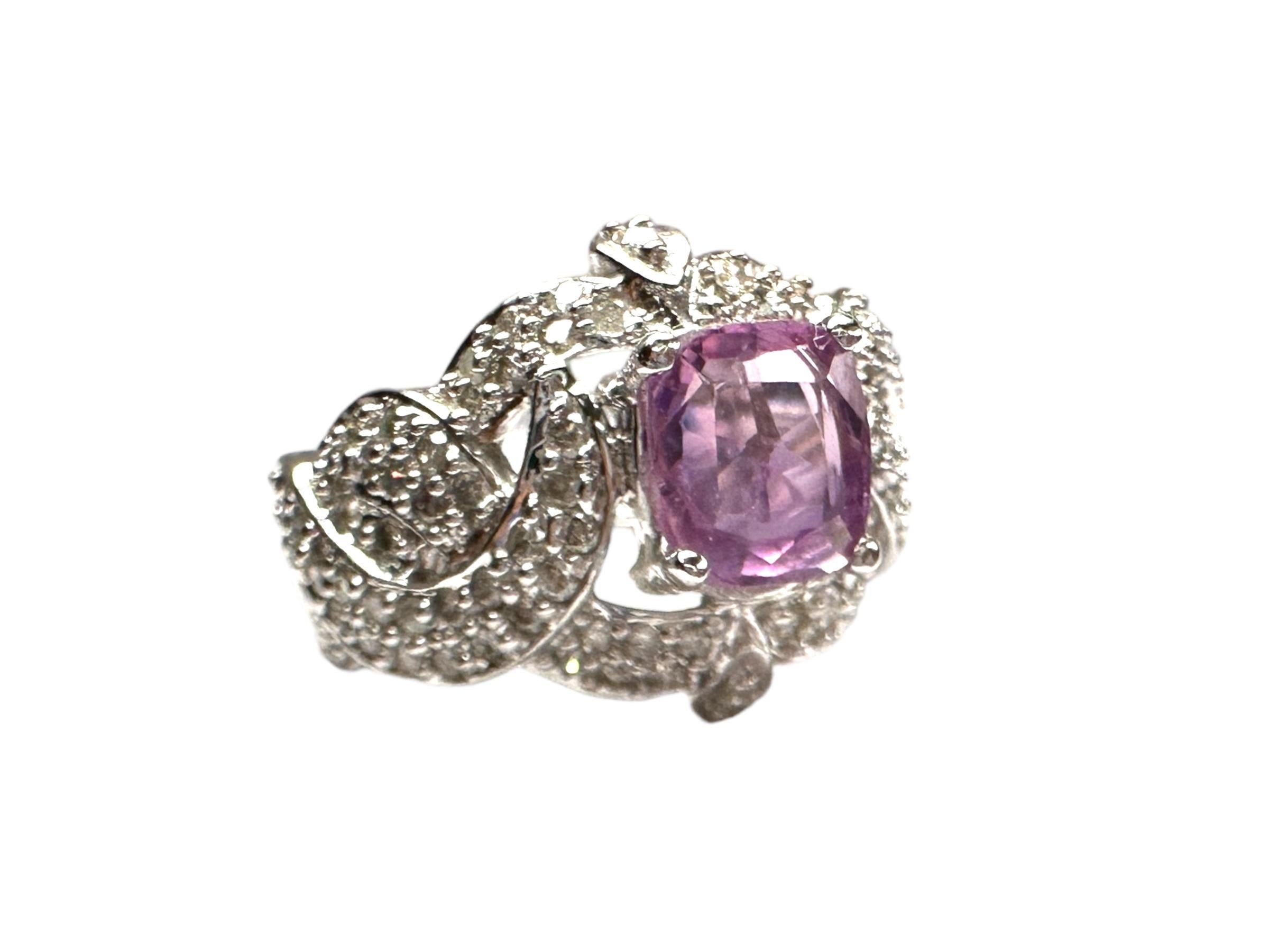 GIA Certified Natural Pink Sapphire, Sri Lanka Unheated Diamond Ring For Sale 3