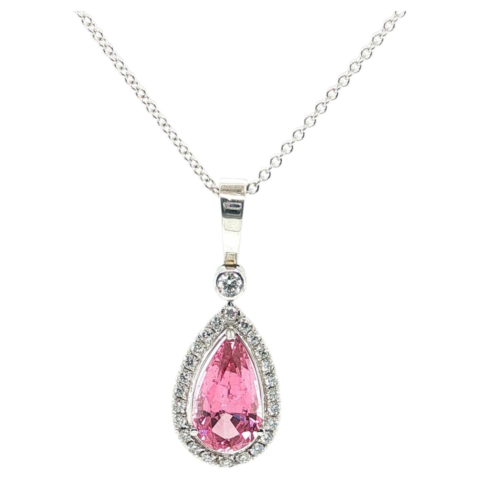GIA Certified Natural Pink Spinel and Diamond Pendant Necklace in 18k White Gold