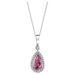 GIA Certified Natural Pink Spinel and Diamond Pendant Necklace in 18k White Gold