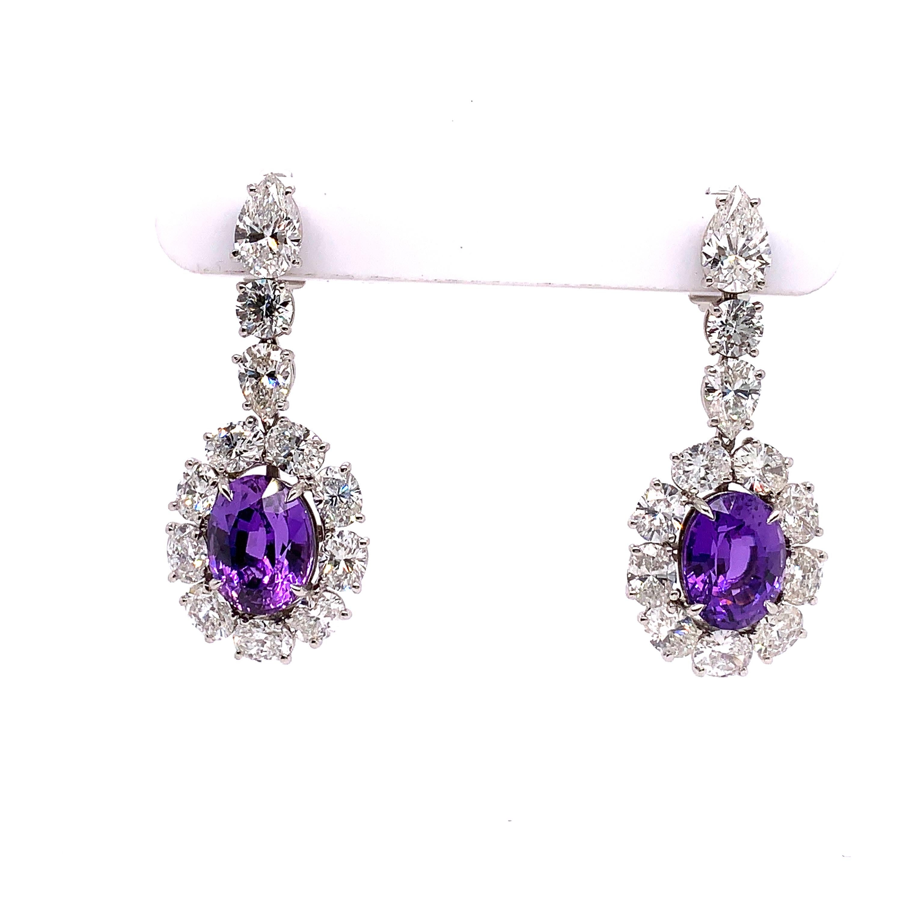 Contemporary GIA Certified Natural Purple Sapphire and Diamond Earrings For Sale