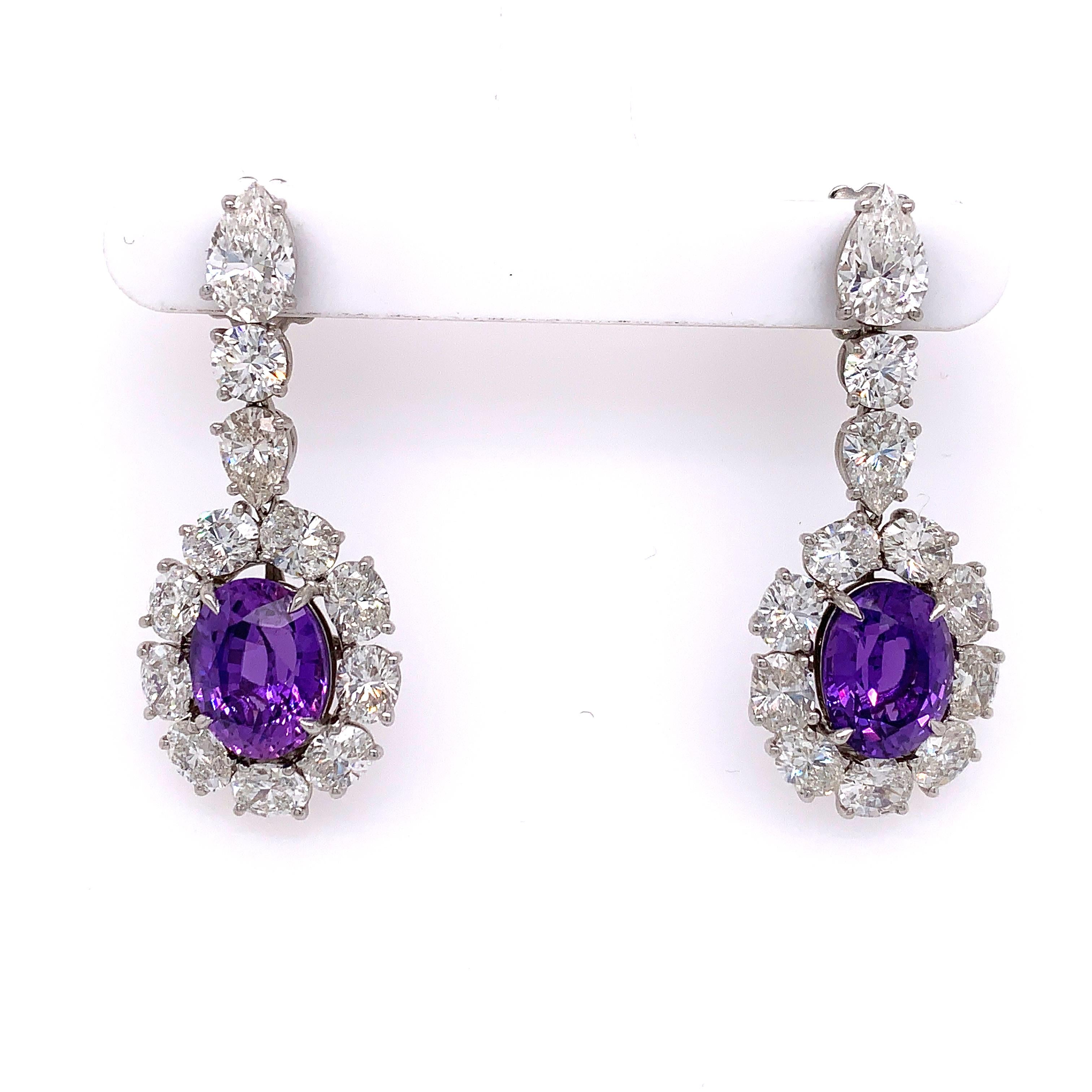 Oval Cut GIA Certified Natural Purple Sapphire and Diamond Earrings For Sale