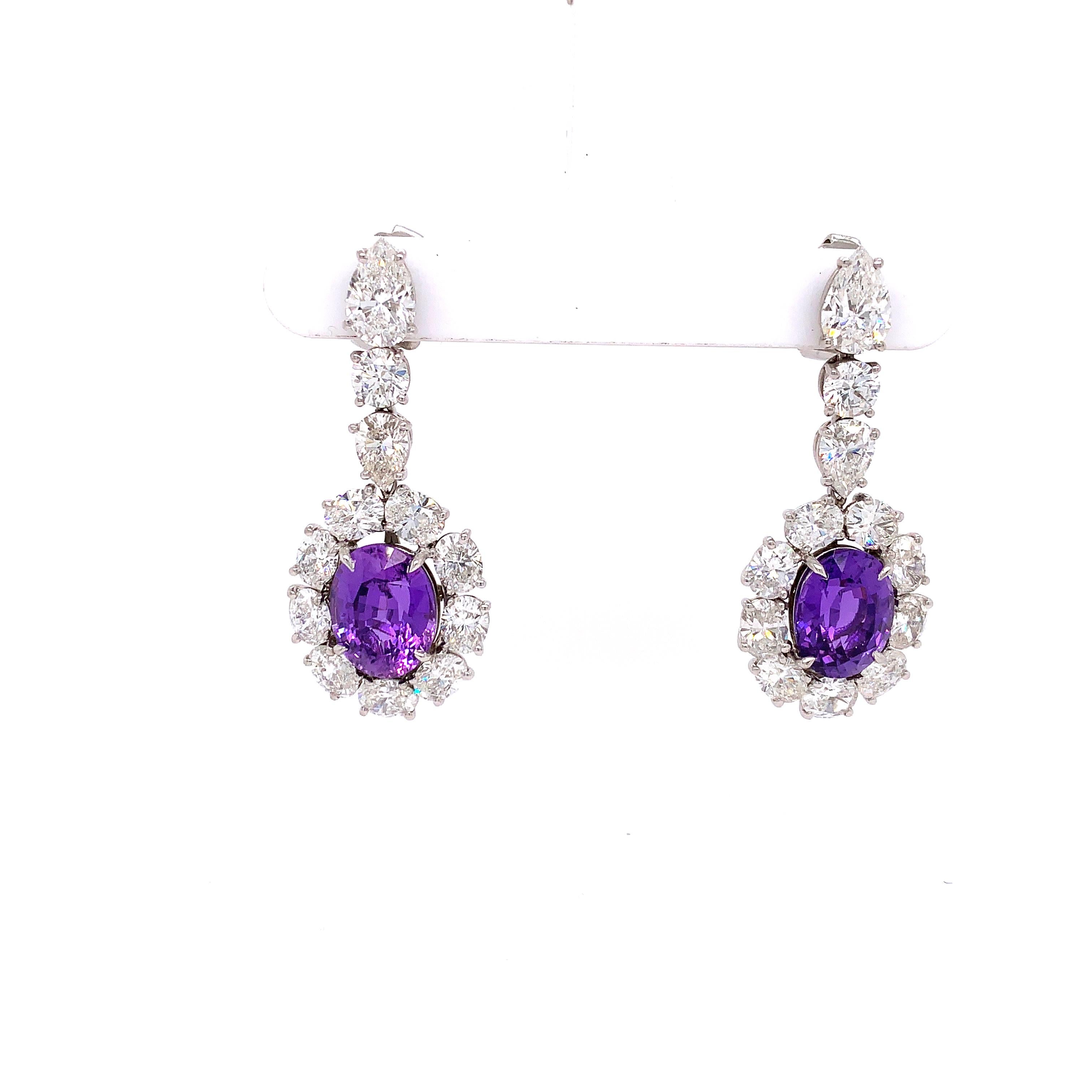 GIA Certified Natural Purple Sapphire and Diamond Earrings In Good Condition For Sale In New York, NY