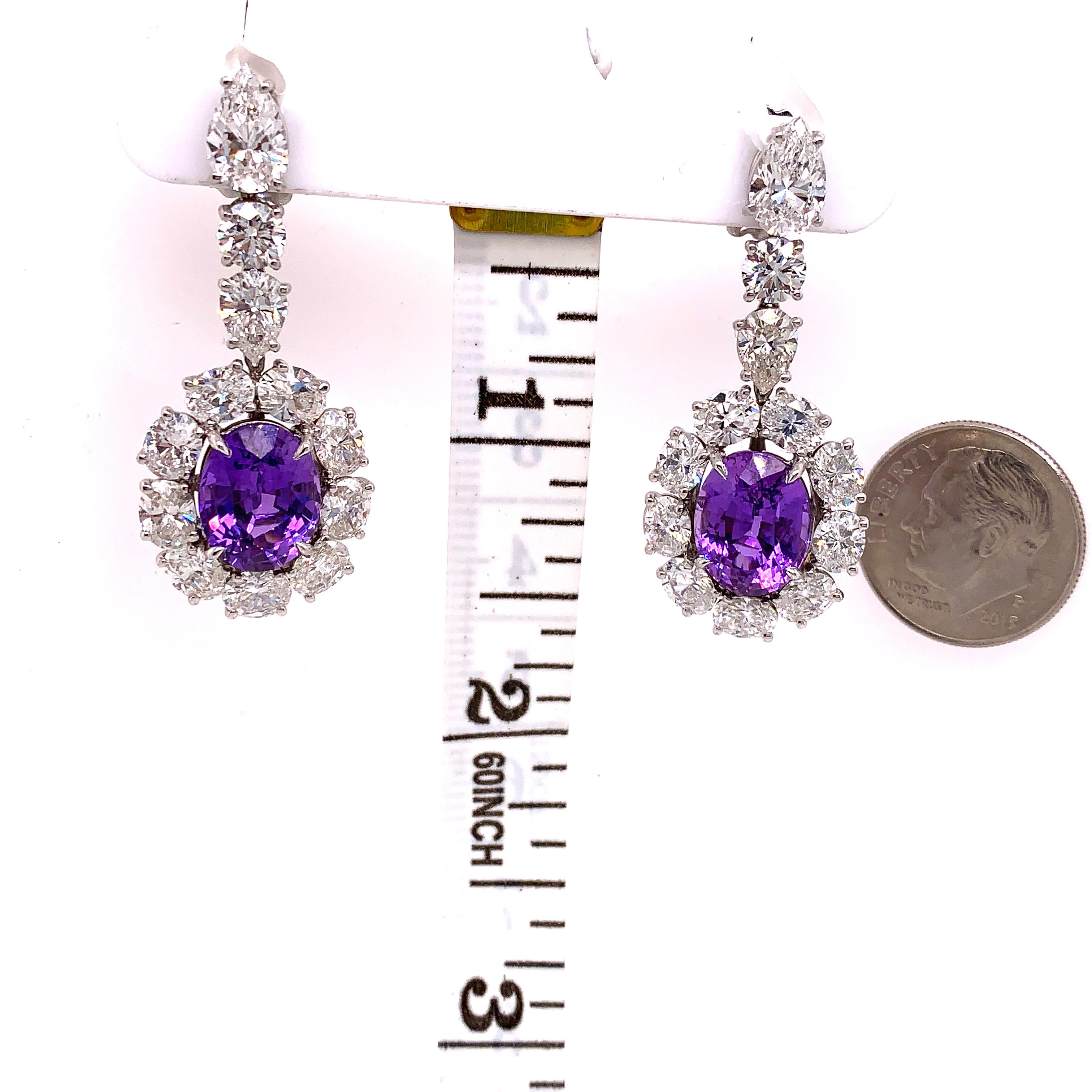 Women's GIA Certified Natural Purple Sapphire and Diamond Earrings For Sale