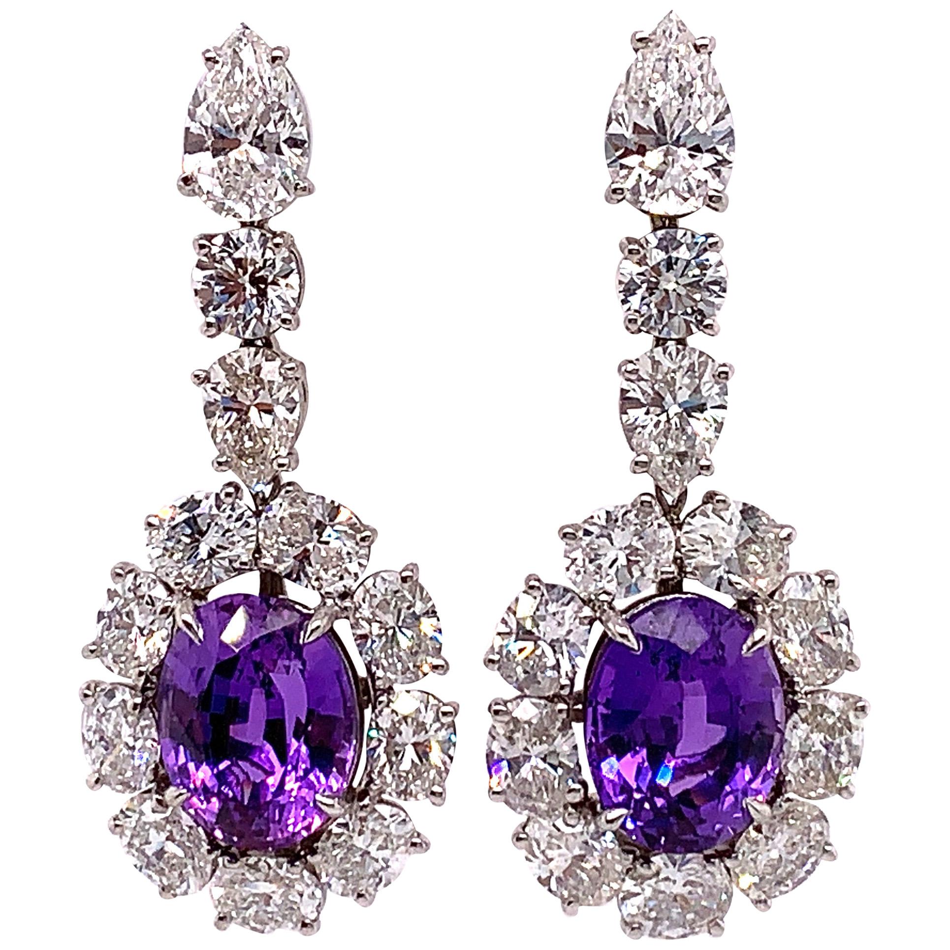 GIA Certified Natural Purple Sapphire and Diamond Earrings For Sale