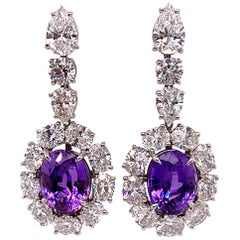 GIA Certified Natural Purple Sapphire and Diamond Earrings