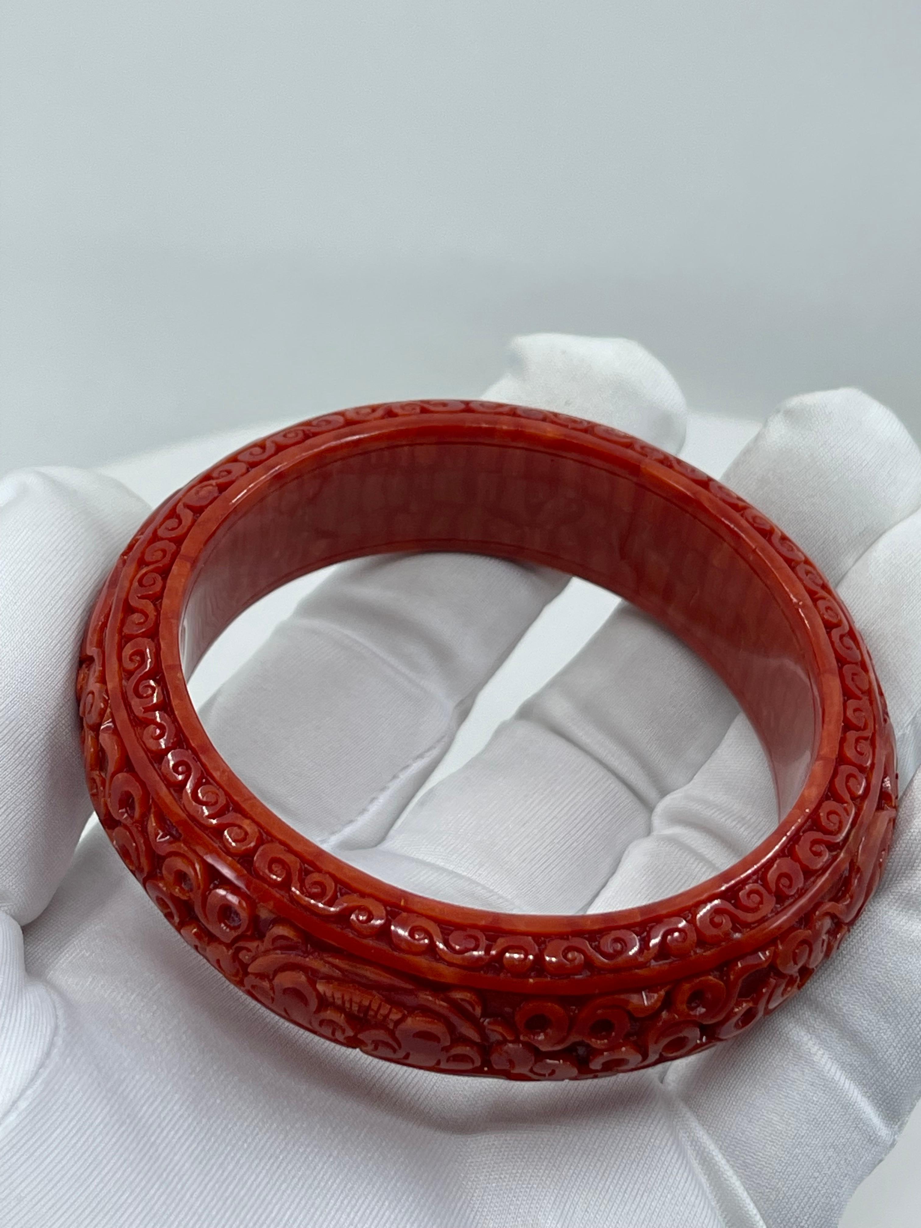 GIA Certified Natural Red Coral Bangle Bracelet, Exceptional Carving 7