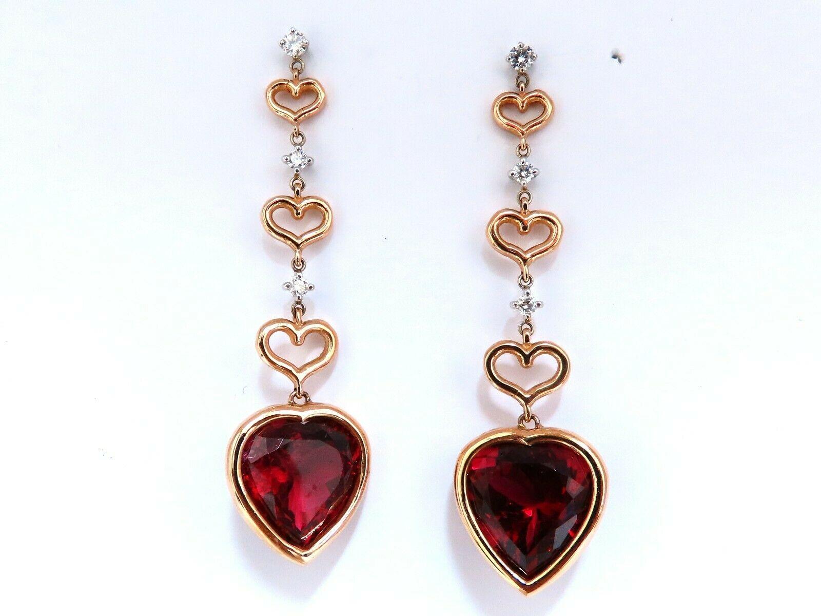 GIA Certified Natural Red Heart Tourmaline Diamonds Dangle Earrings For Sale 2
