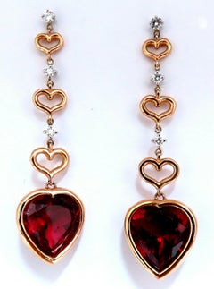 GIA Certified Natural Red Heart Tourmaline Diamonds Dangle Earrings