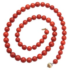 GIA Certified Natural Red Orange Coral Graduated Bead Necklace 10.7mm