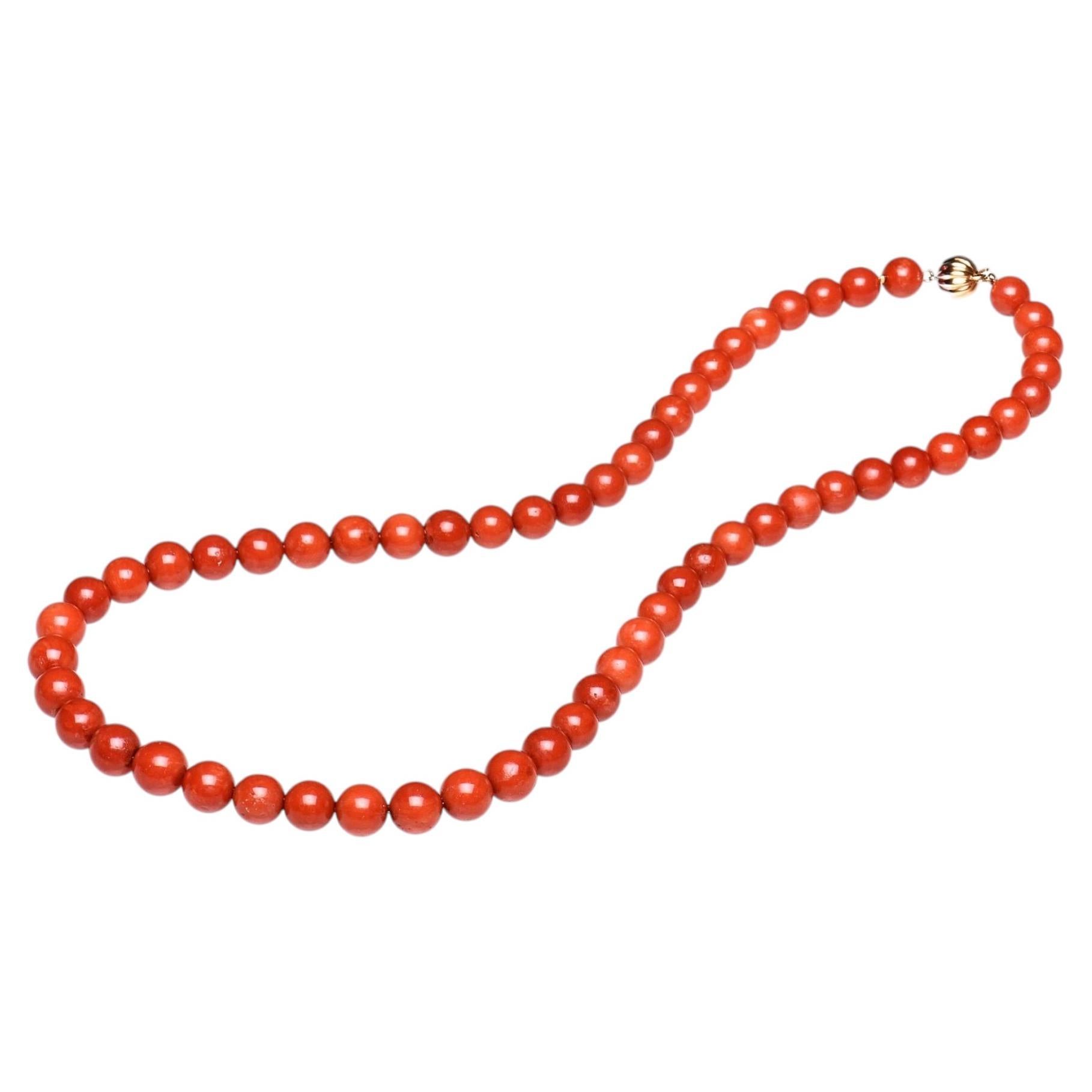 GIA Certified Natural Red Orange Coral Graduated Bead Necklace 10.7mm