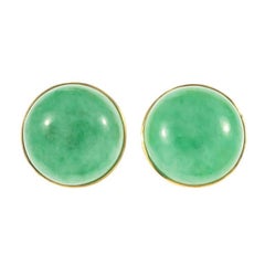 GIA Certified Natural Round Jadeite Jade Round Gold Earrings
