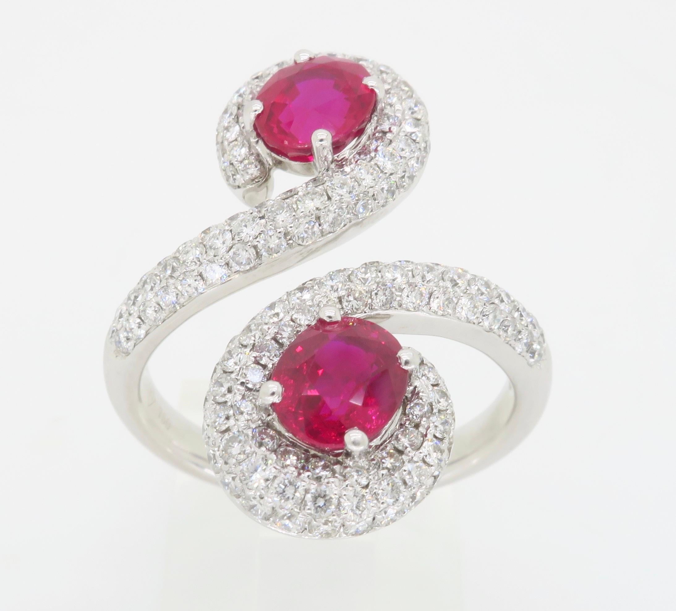 GIA Certified Natural Ruby & Diamond Bypass Ring in 18k For Sale 6