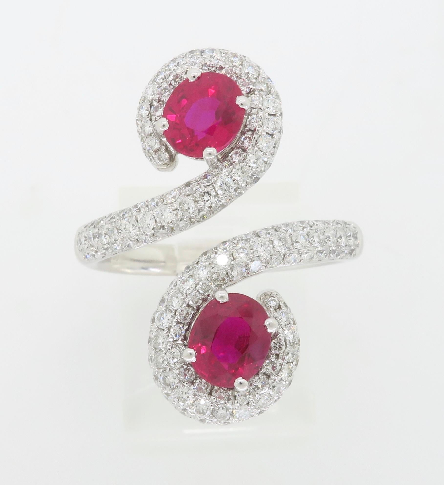 GIA Certified Natural Ruby & Diamond Bypass Ring in 18k For Sale 7